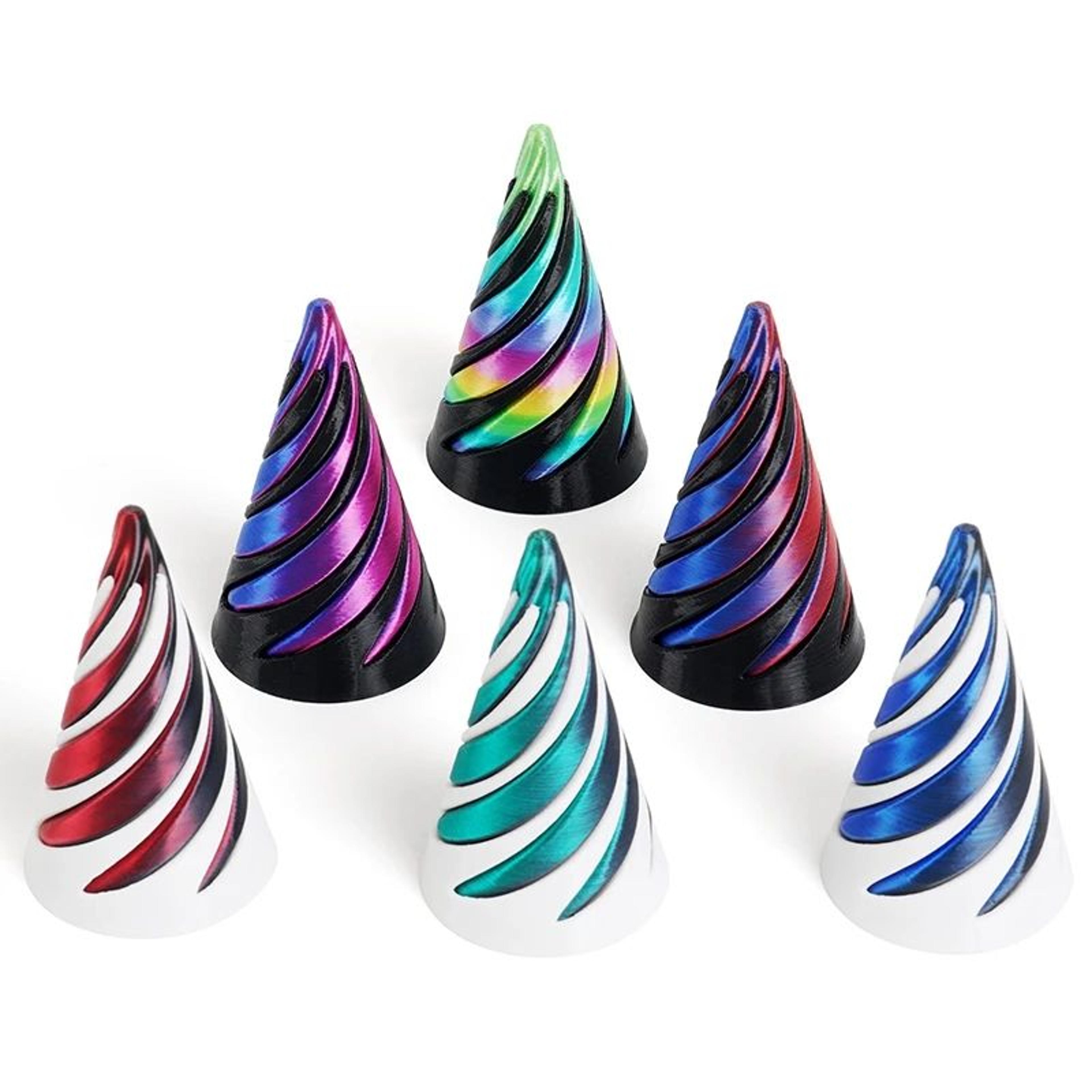 3d printed rotating spiral cone toy – anti-stress impossible pyramid fidget with bunny design