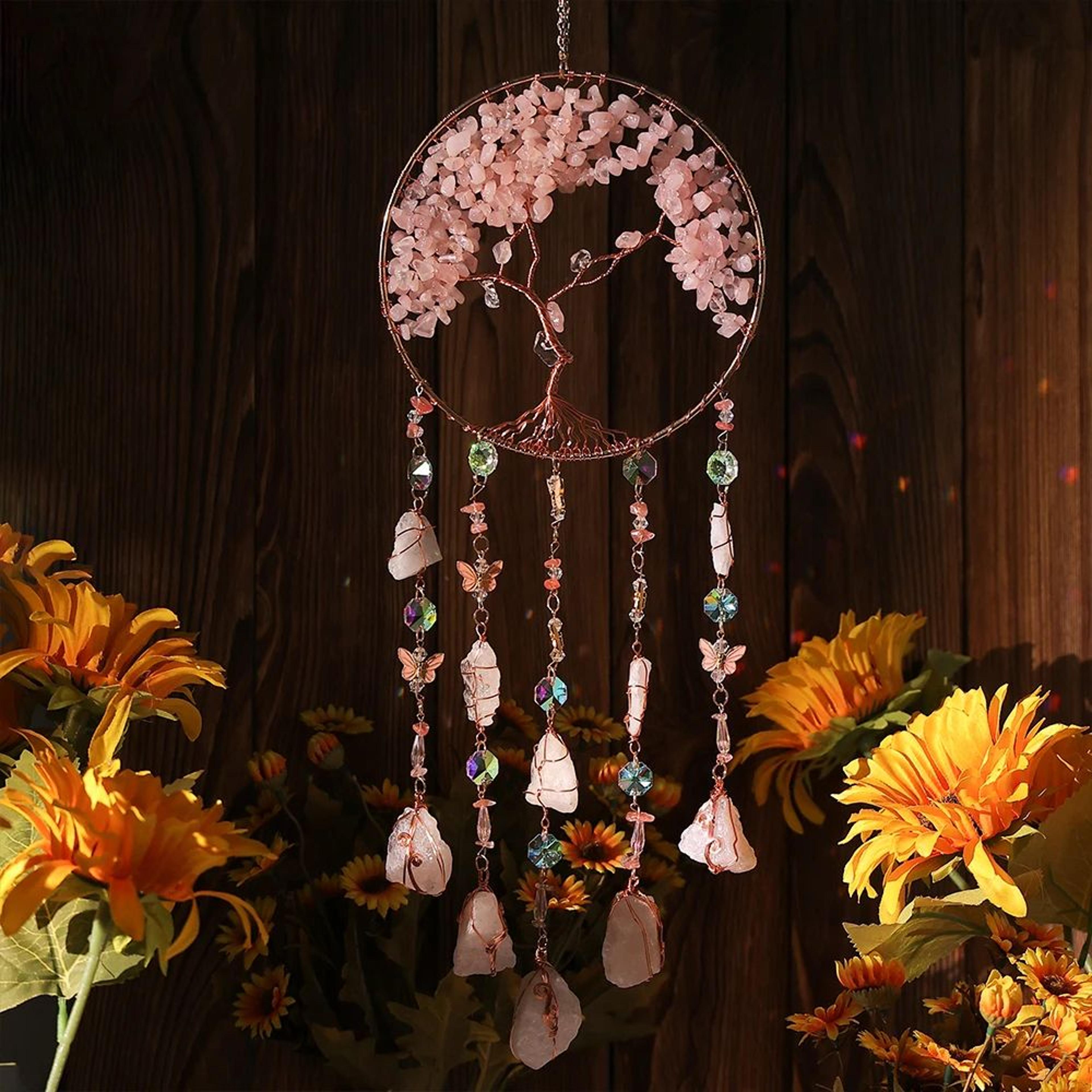natural agate dream catcher wall hanging – moon star sun crystal decor for bedroom & garden