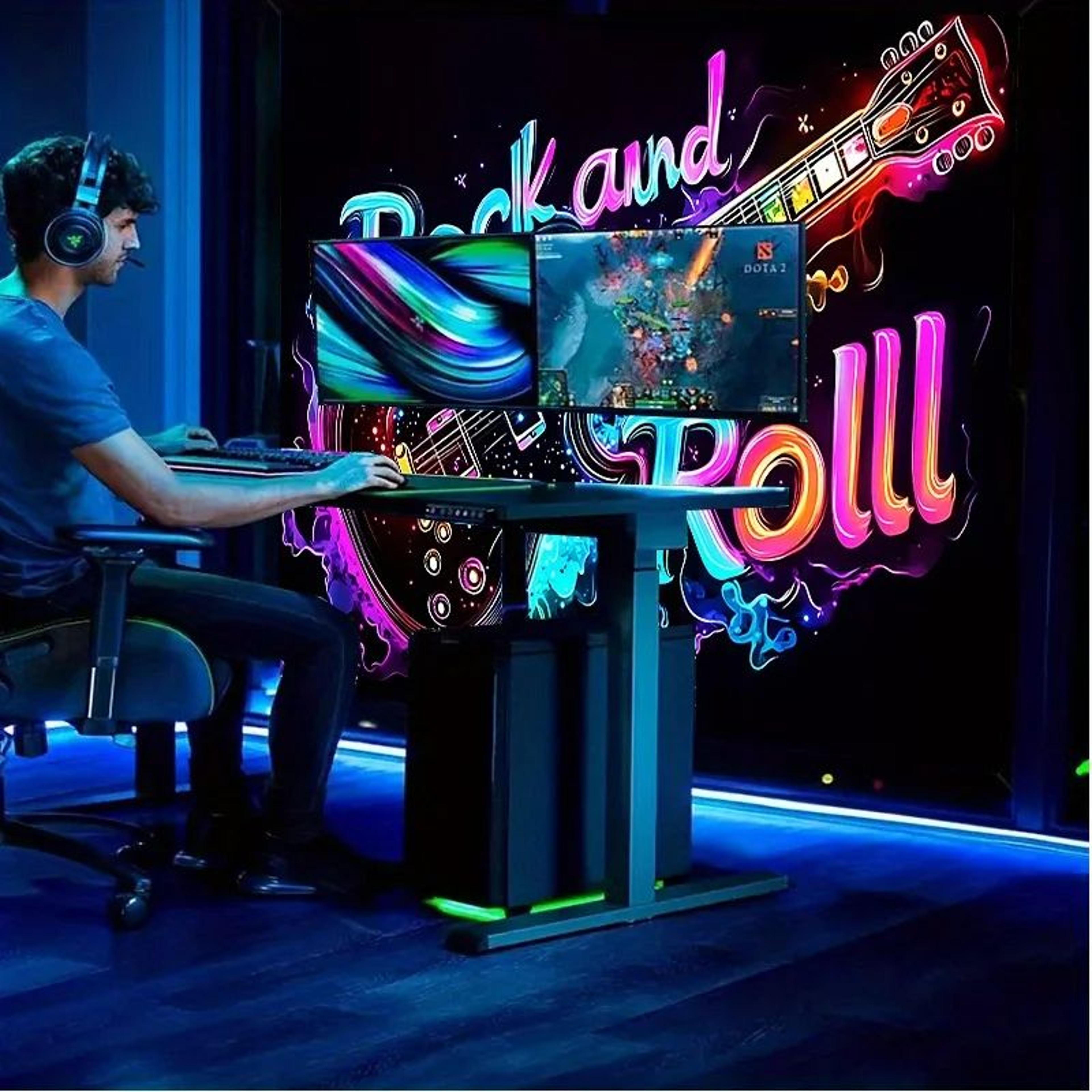 neon rock guitar tapestry – electric music wall hanging for cool bar & bedroom decor