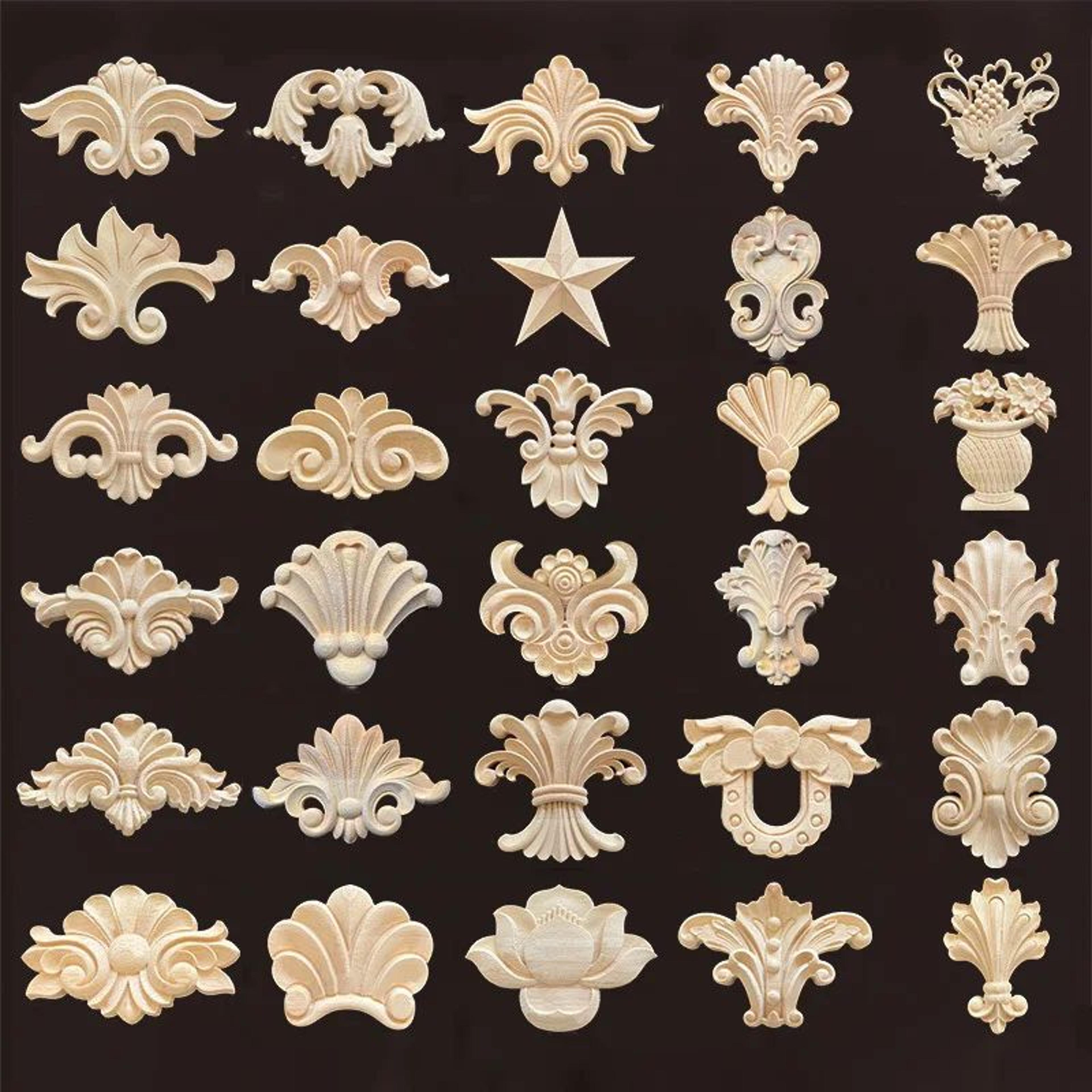 natural wood carved applique onlays – antique furniture moulding decor
