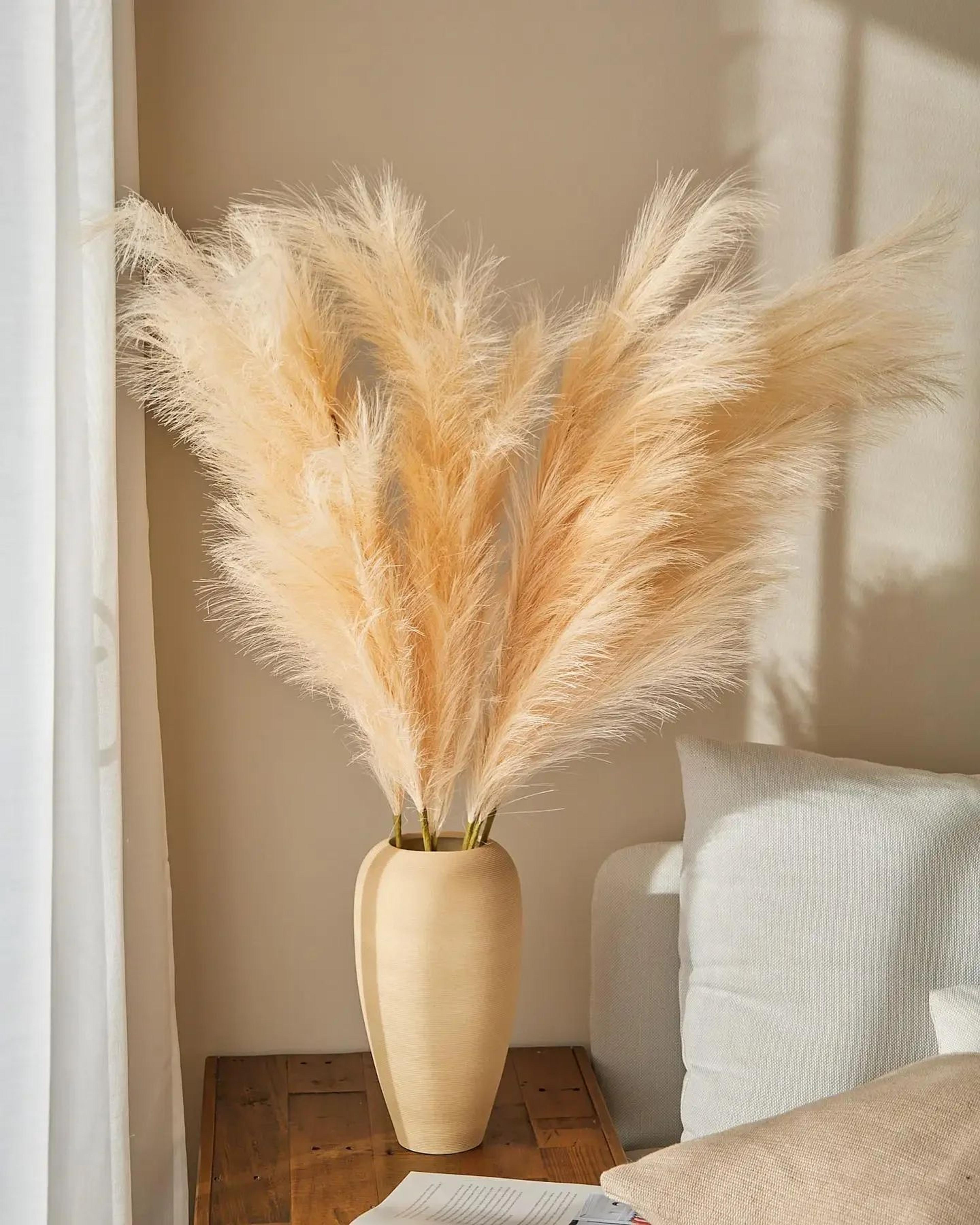 large artificial pampas grass decor – 47in tall fluffy faux boho stems for elegant home styling