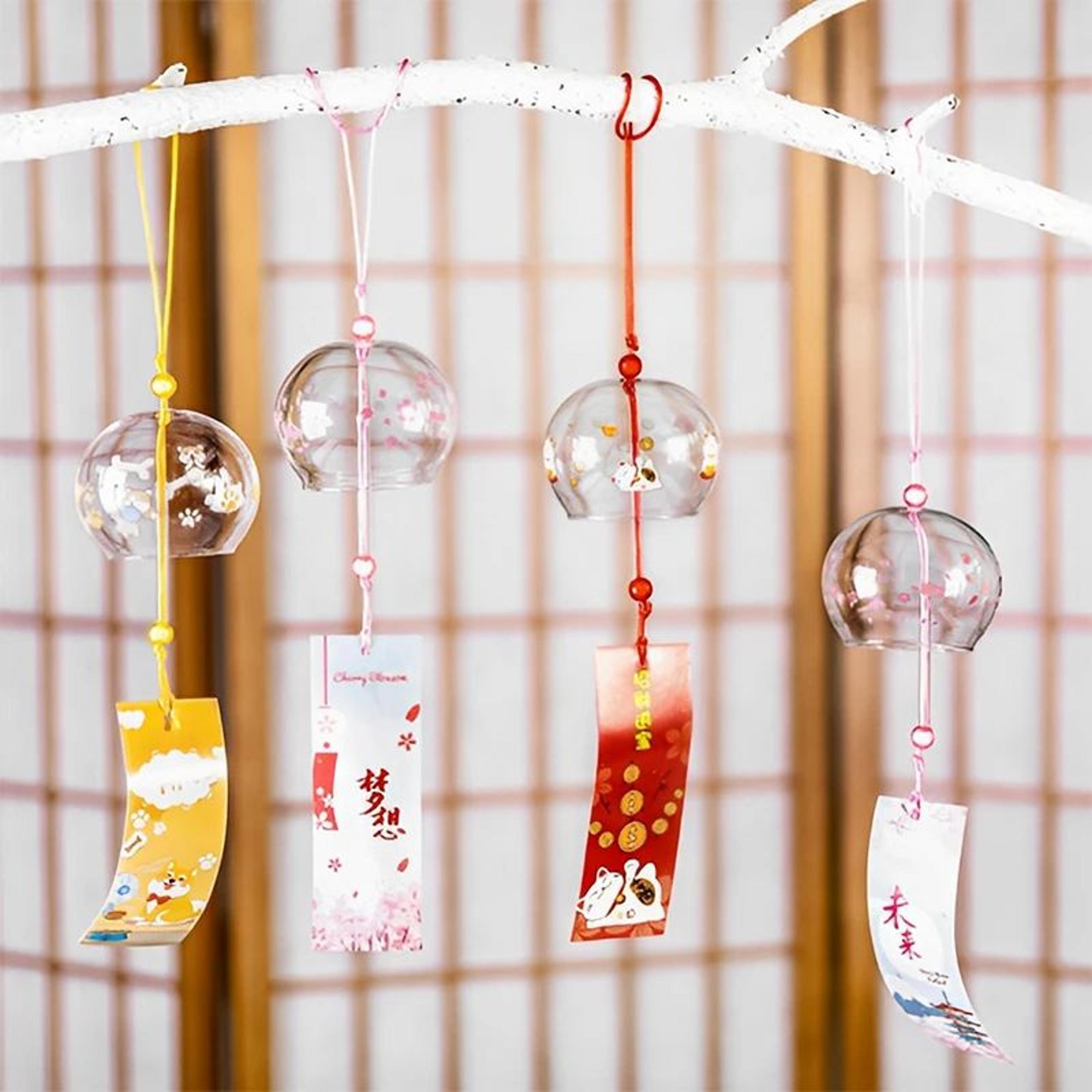 handmade japanese glass wind bell furin – sakura cherry blossom wind chime decor