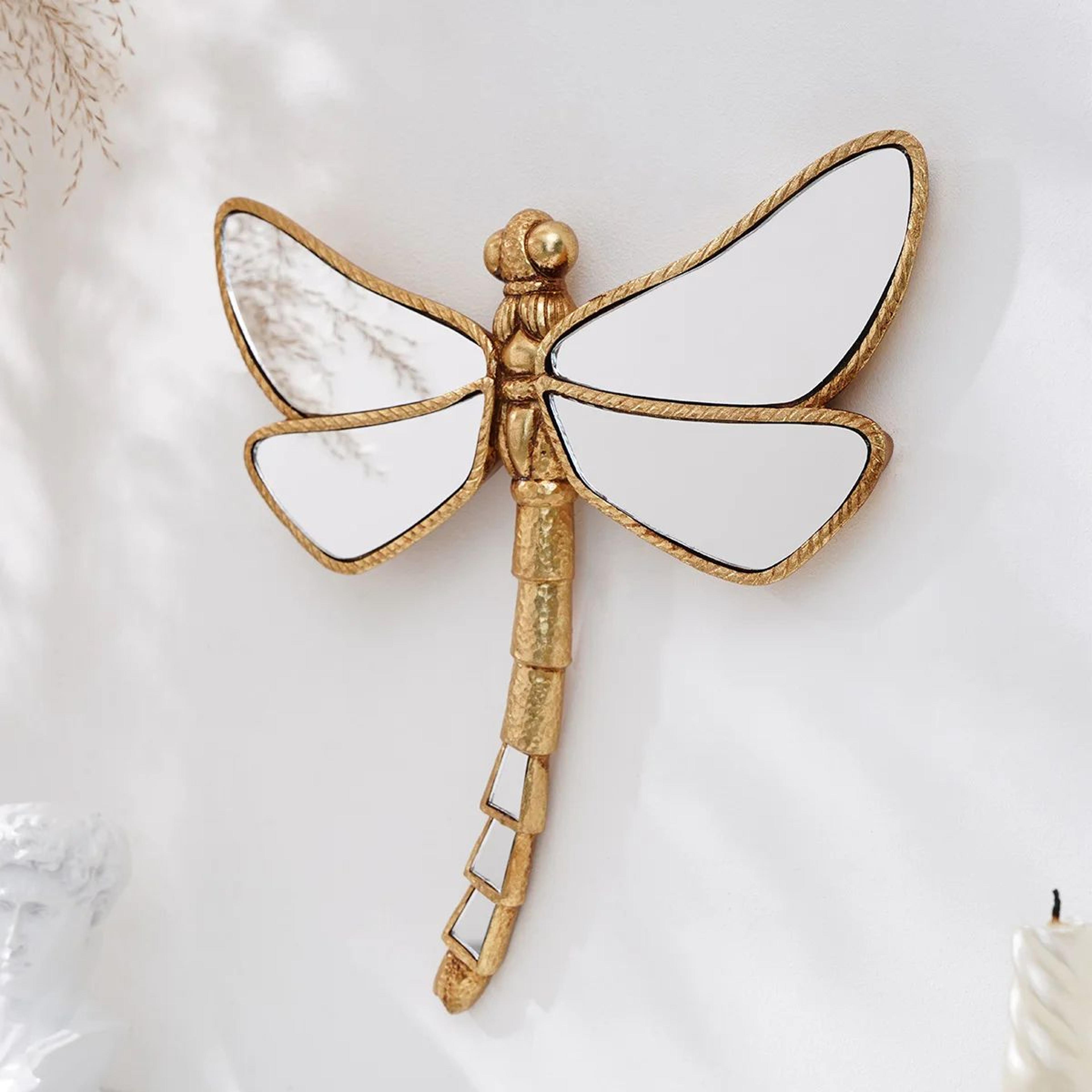 golden dragonfly wall decor – resin mirror-finish curly tail hanging ornament for home decoration