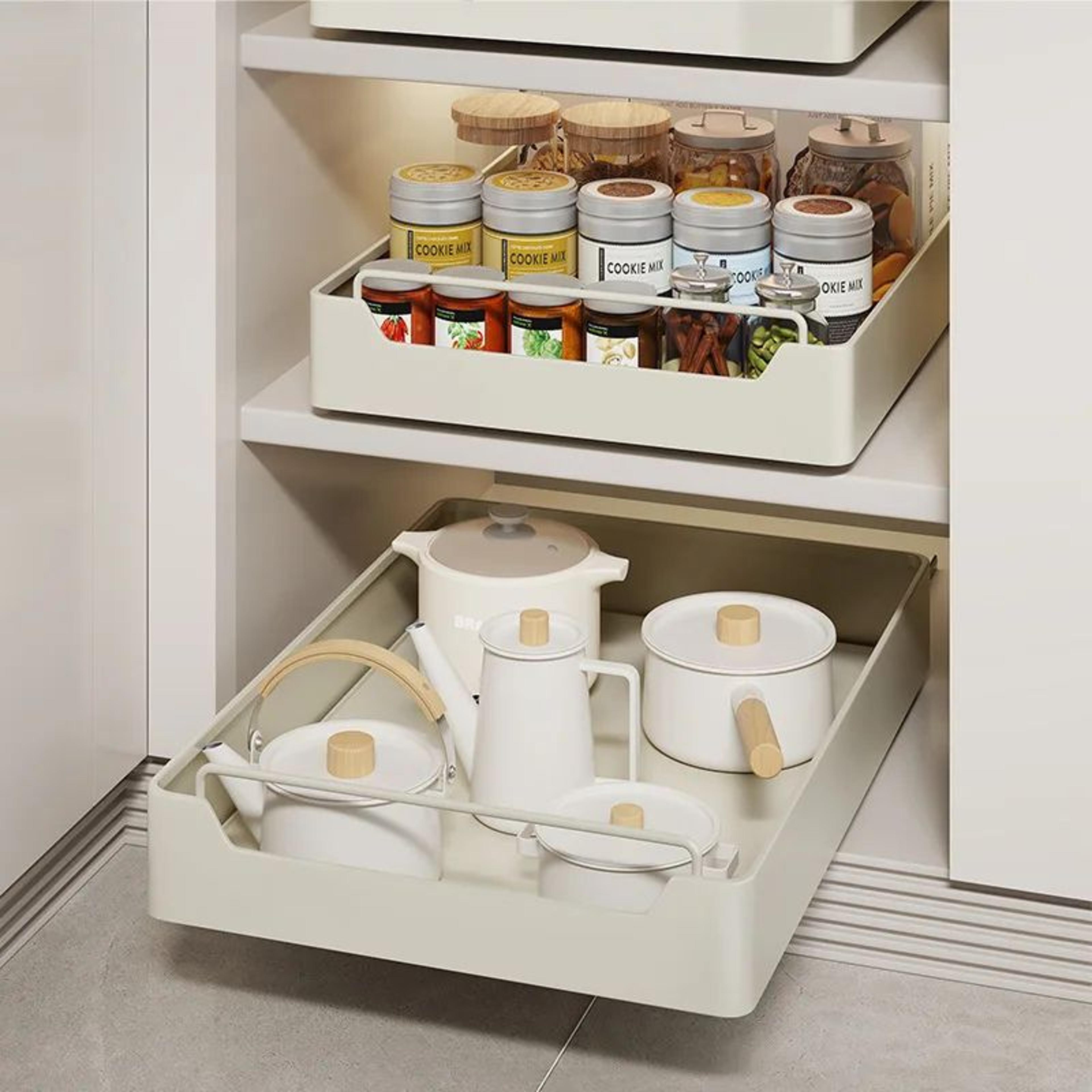 pull-out kitchen cabinet organizer drawer – metal slide rail storage rack for spices & kitchen essentials