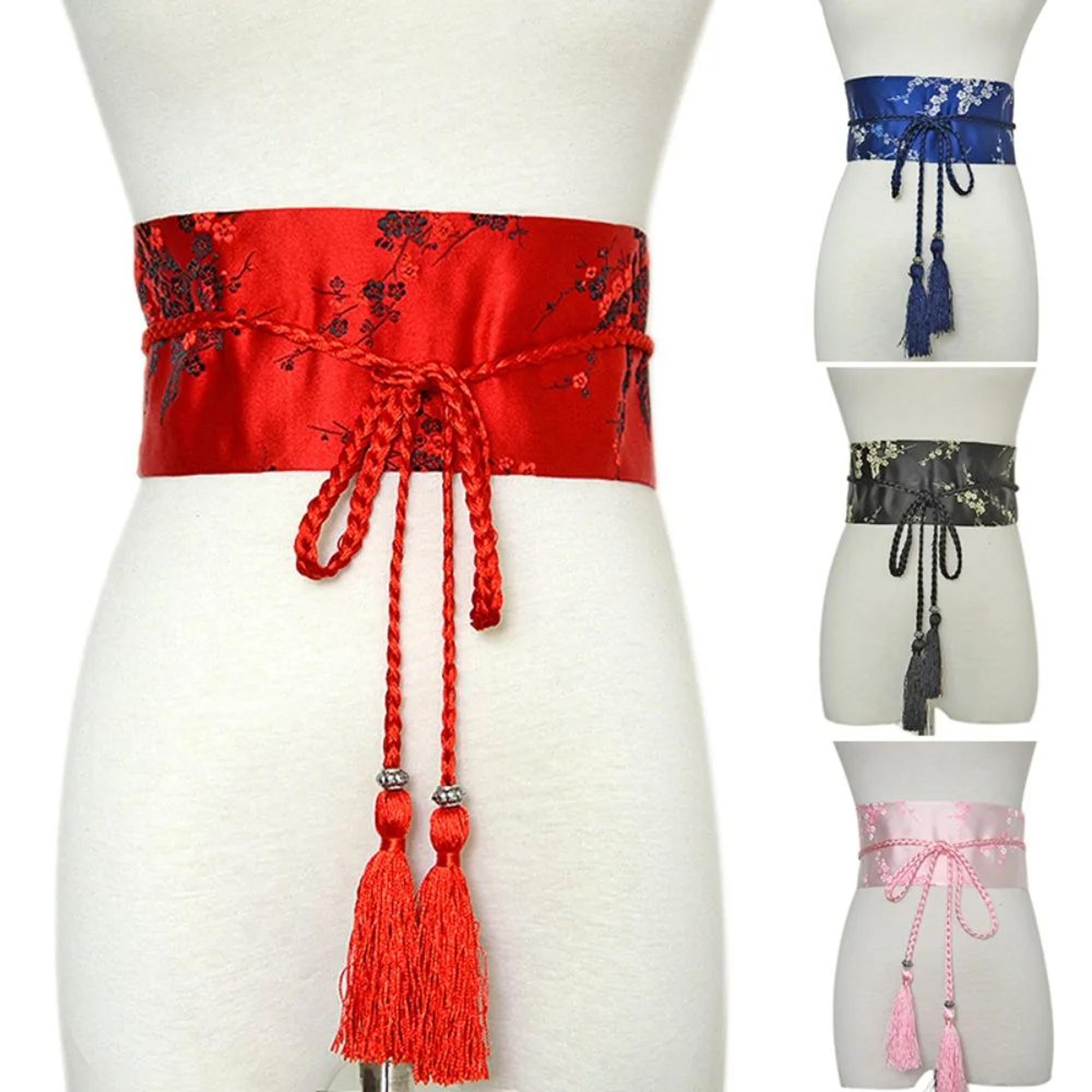 japanese wide corset obi belt for women – vintage floral satin kimono waistband bowknot cummerbund fashion accessory