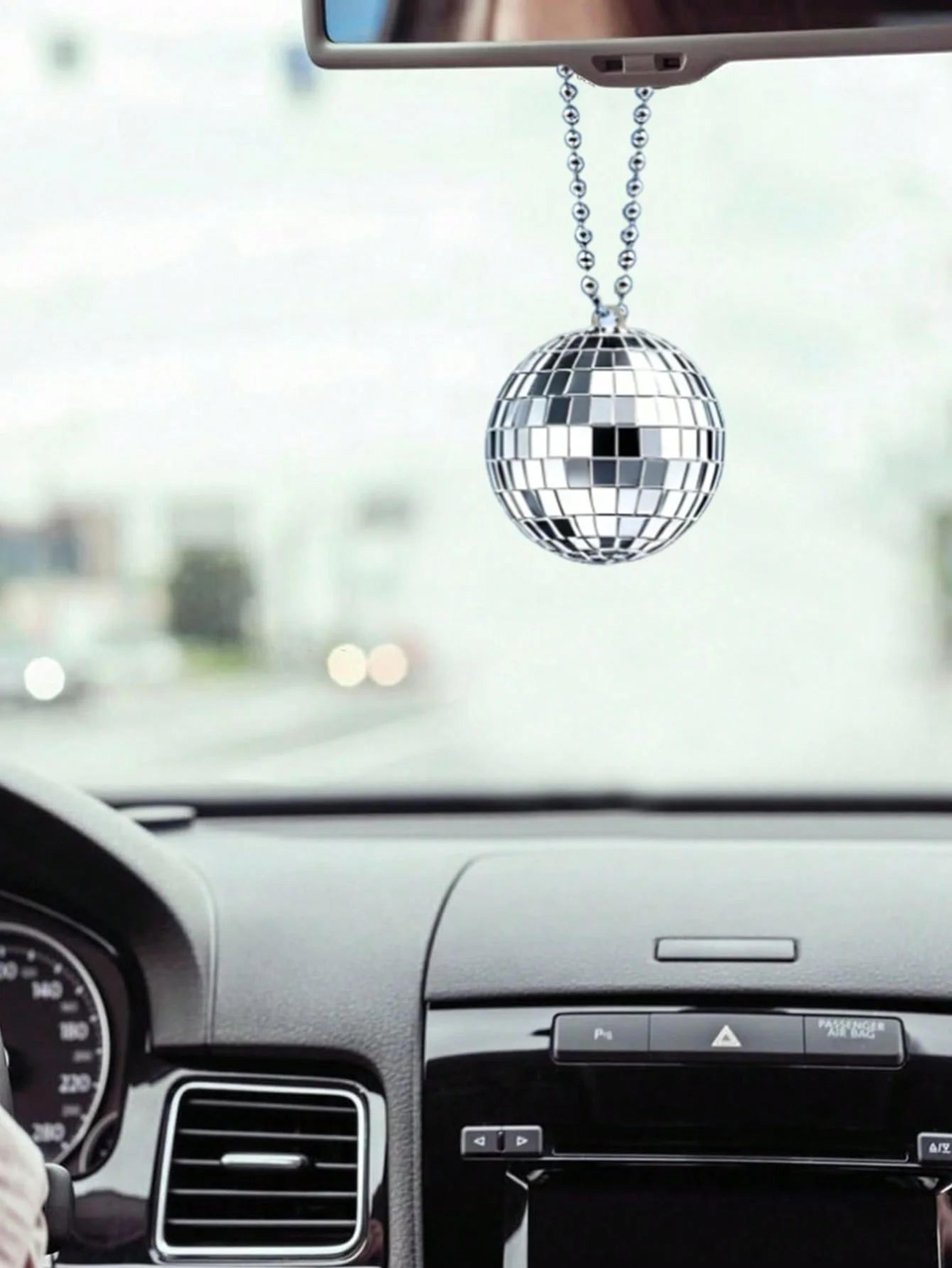 car mirror disco ball ornament – sparkling reflective hanging mirror ball car decor