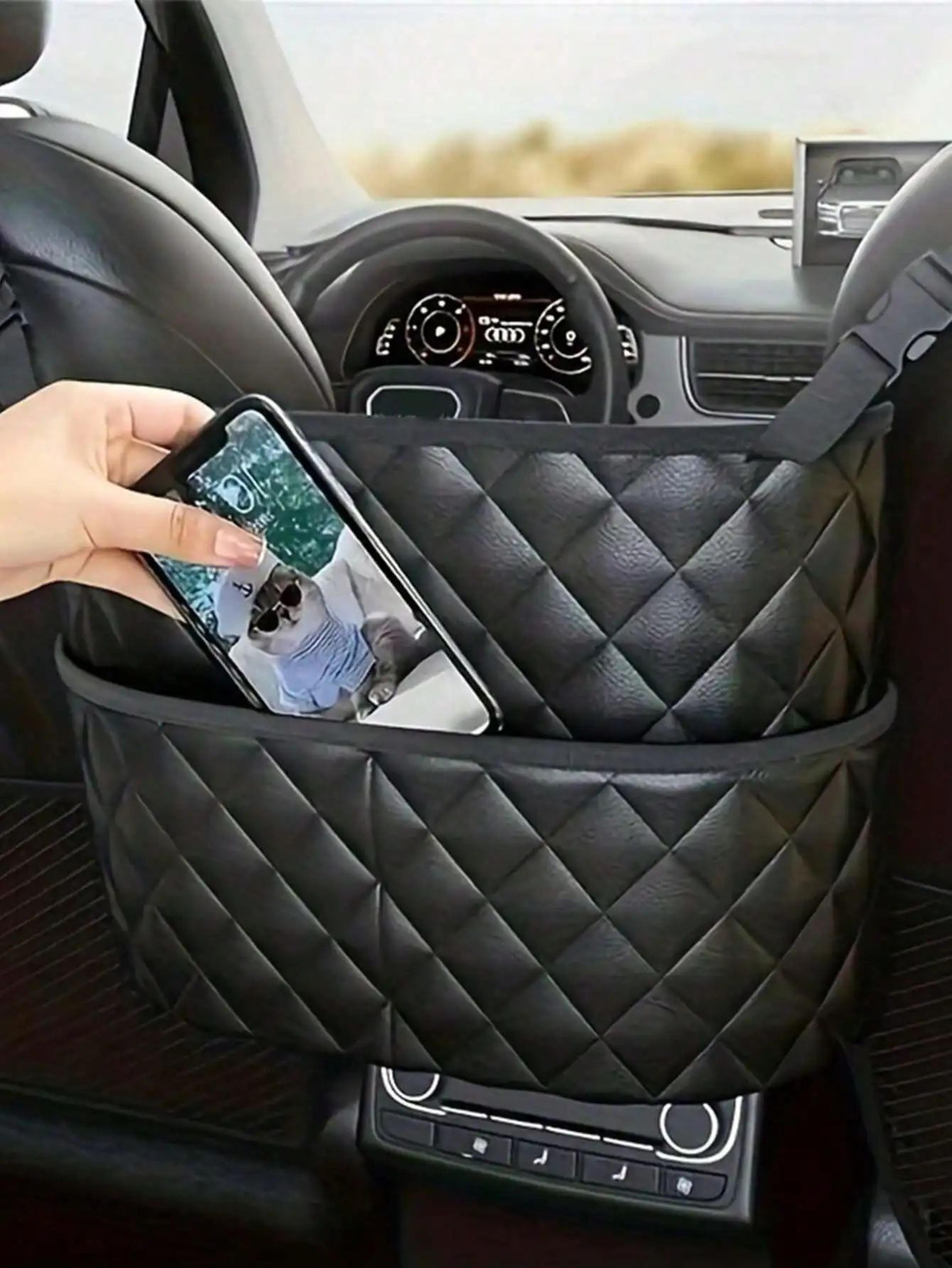 car middle seat storage net bag – pu leather large capacity hanging organizer for back seat & console