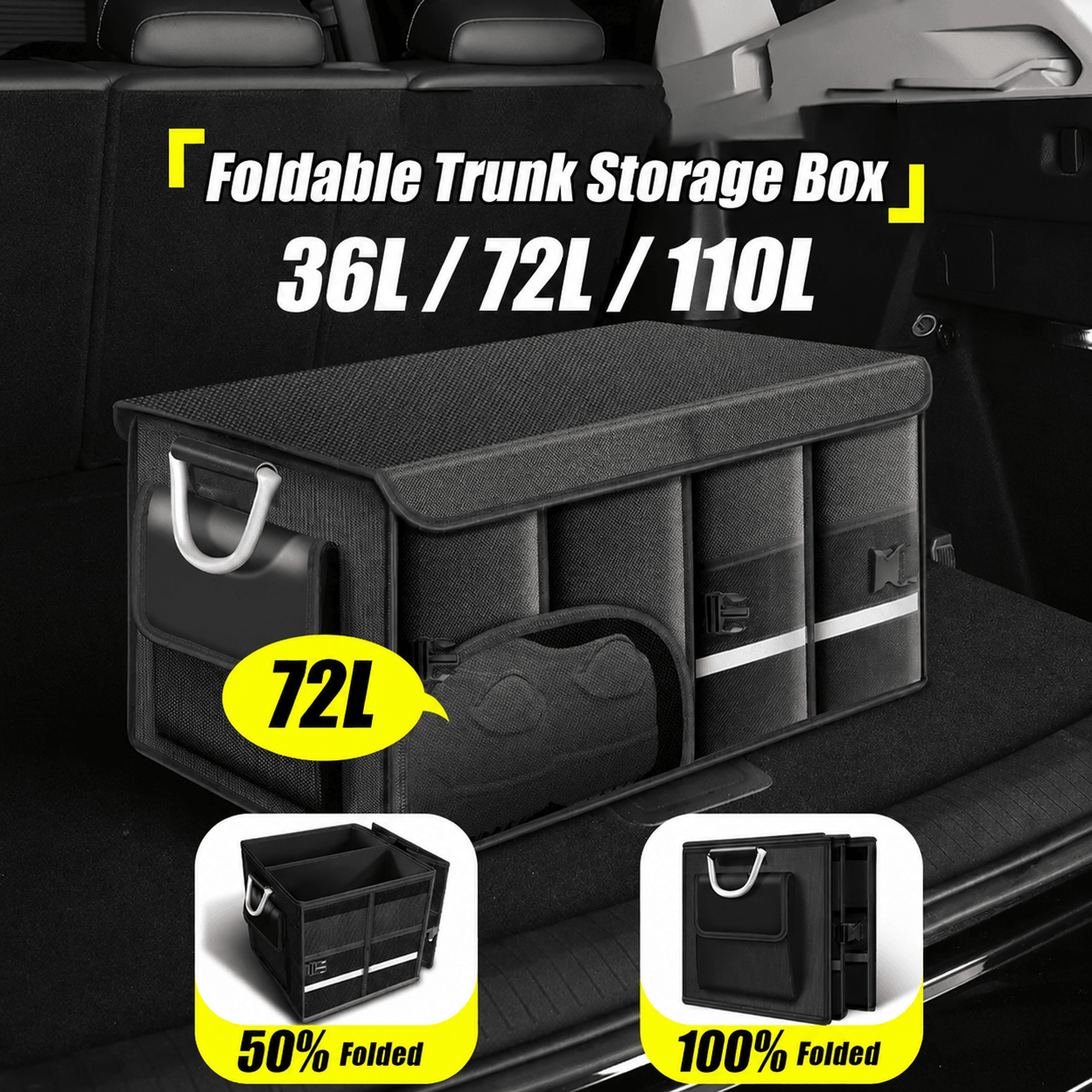 seametal foldable car trunk storage organizer – waterproof oxford cloth cargo box 110l