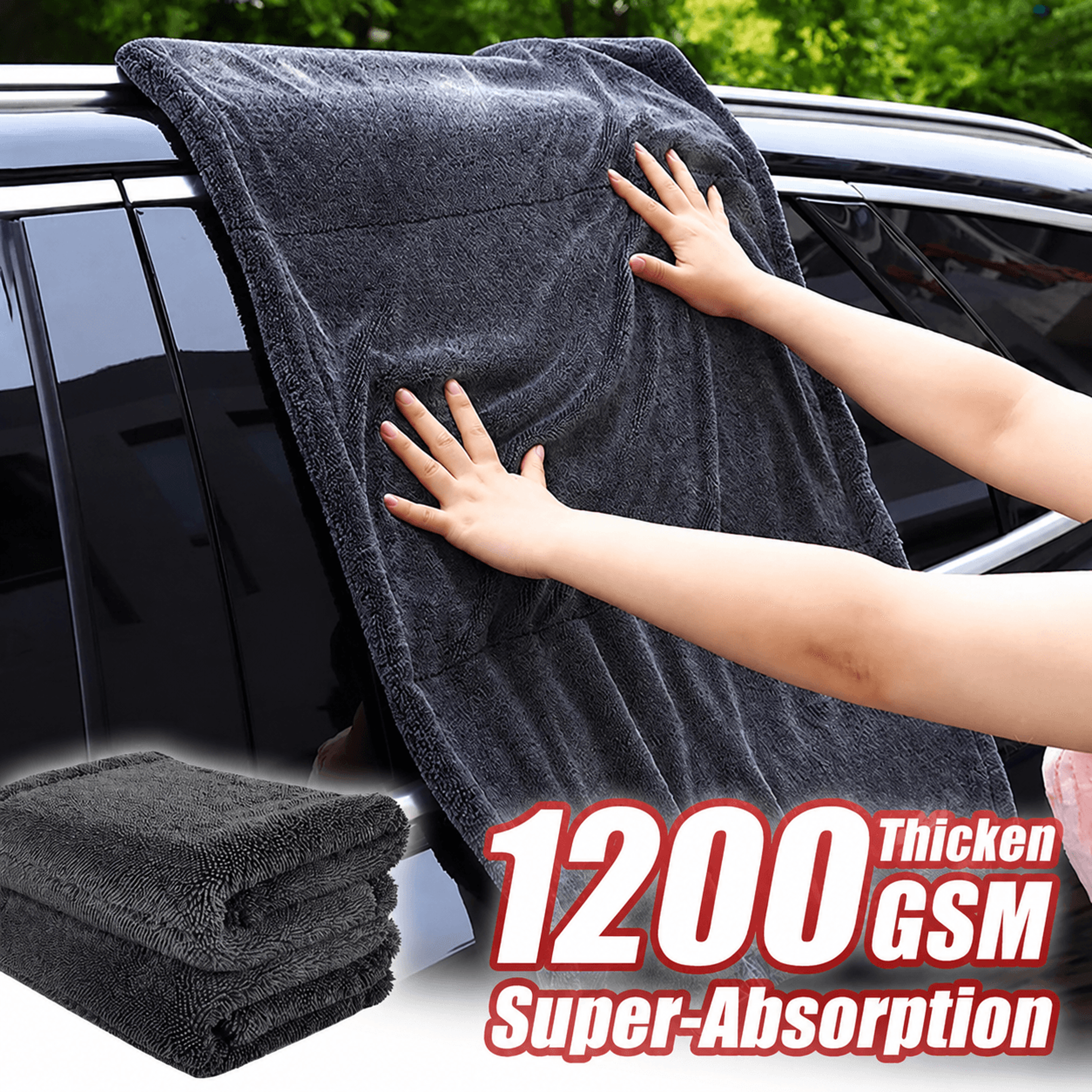 seametal 1200gsm microfiber car drying towel – ultra-absorbent scratch-free detailing cloth