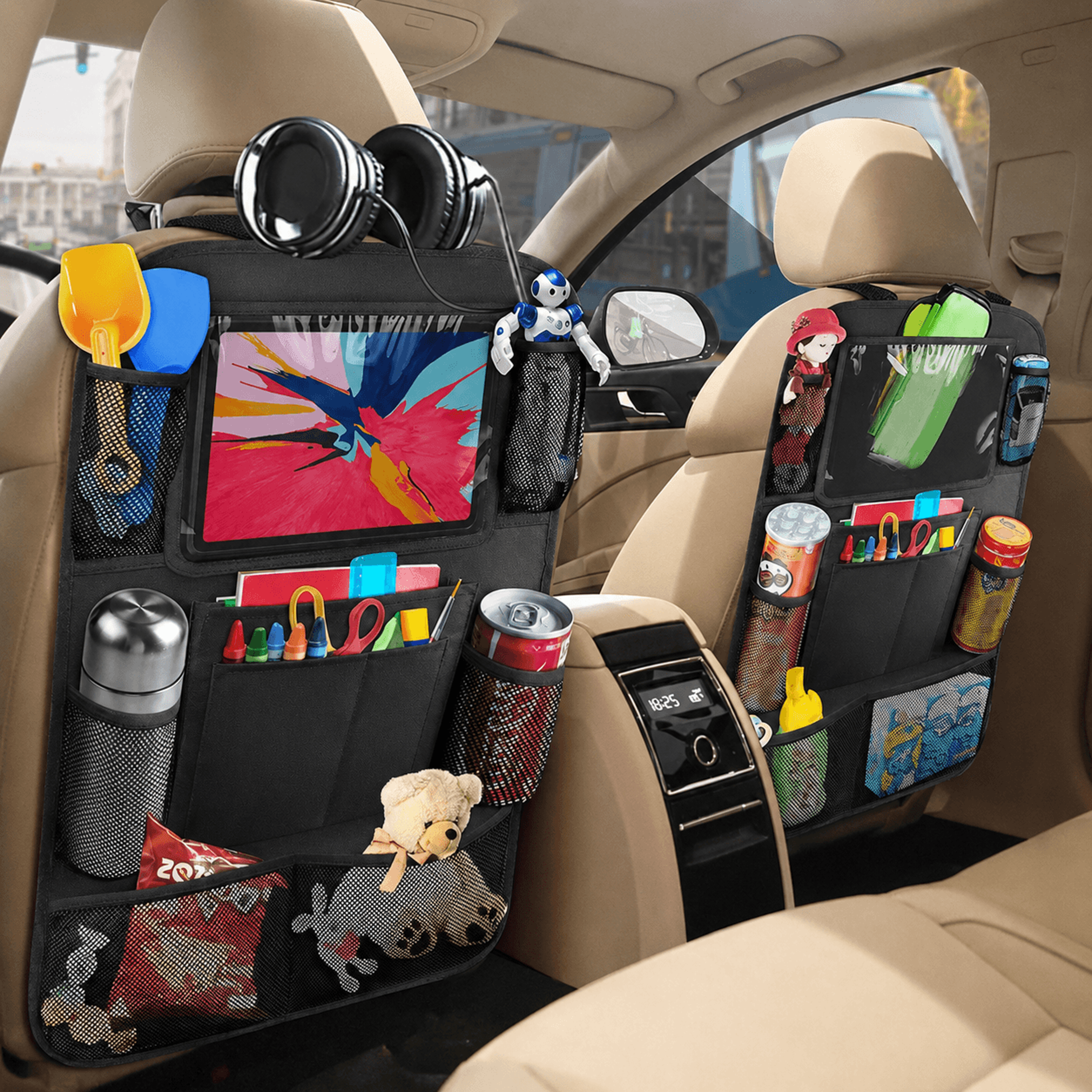 waterproof car back seat organizer with touch screen tablet holder – multi pocket travel storage protector