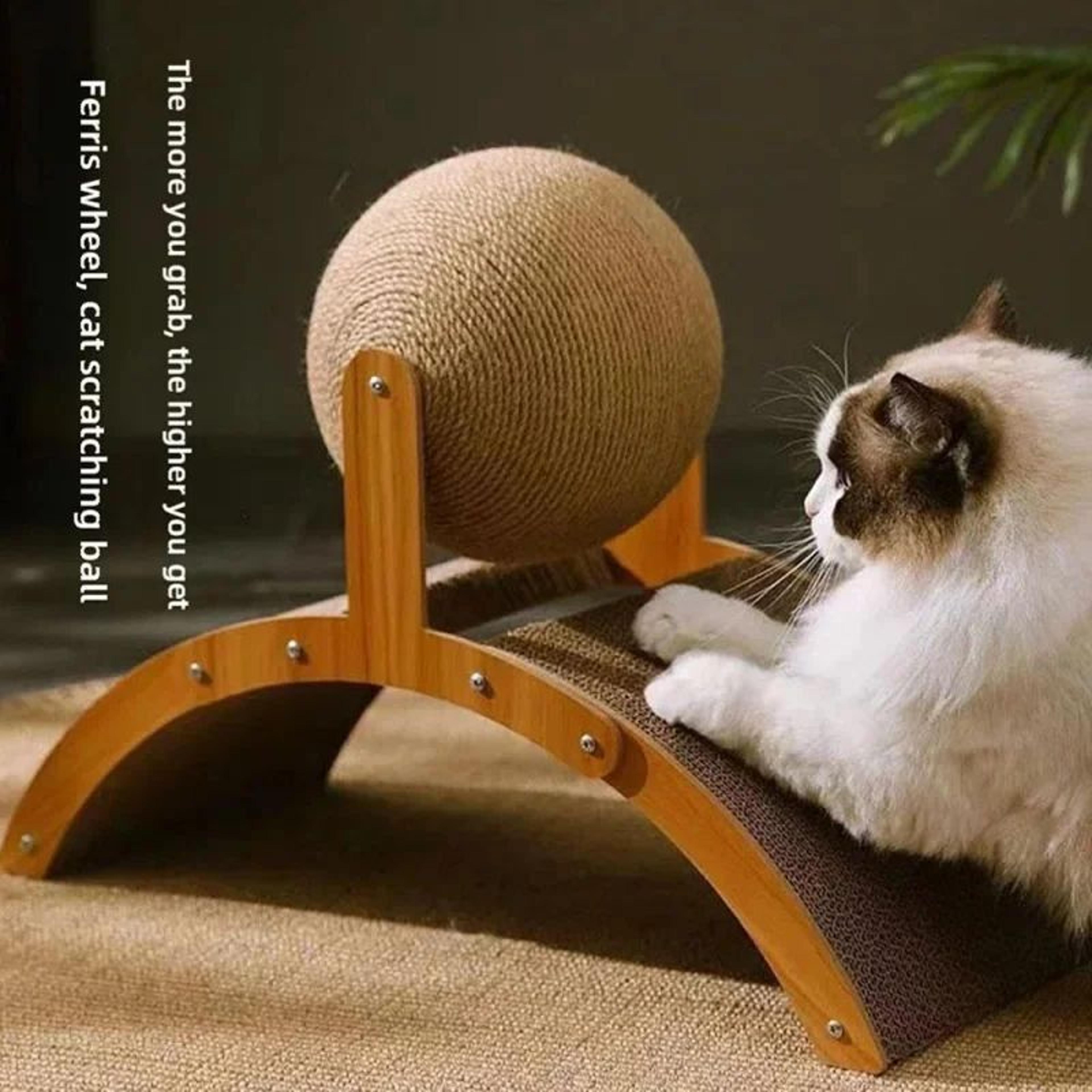 2-in-1 wooden cat scratching ball & sisal scratch board – interactive rabbit paw toy for cats & kittens