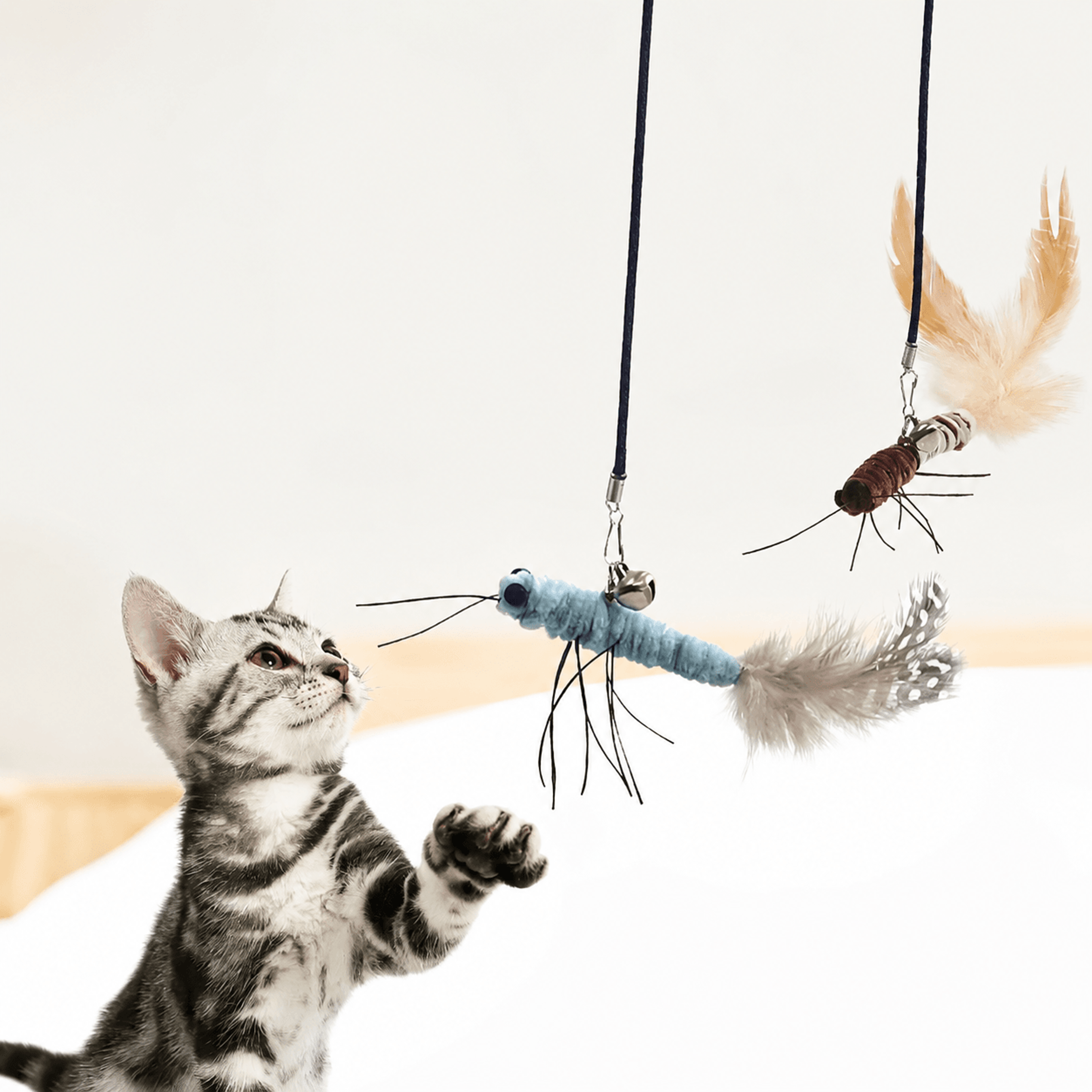 dragonfly feather cat teaser wand – interactive cat stick toy with replaceable head & flexible wire