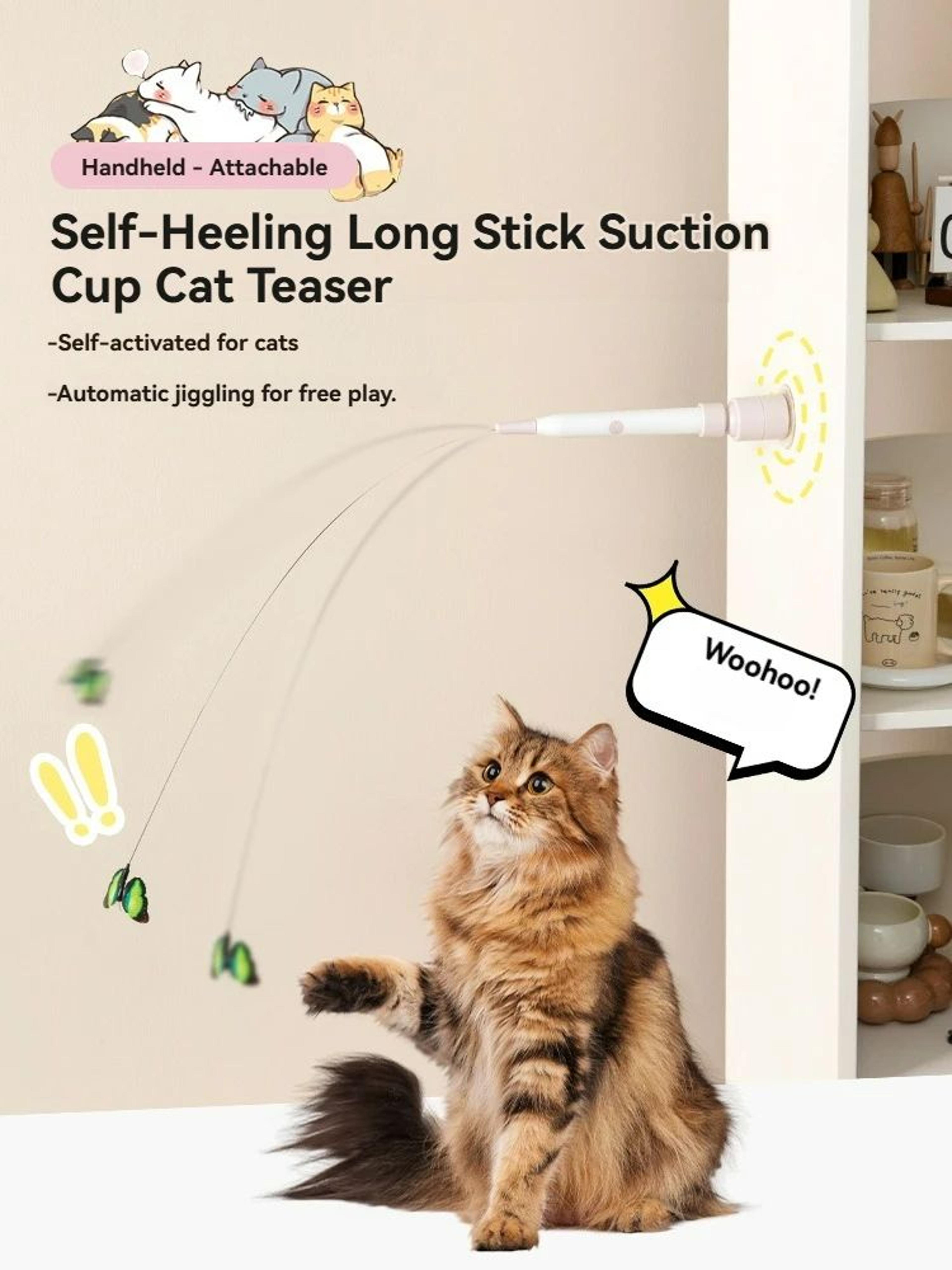 automatic suction cup cat teaser toy – interactive self-play wand for indoor cats & kittens