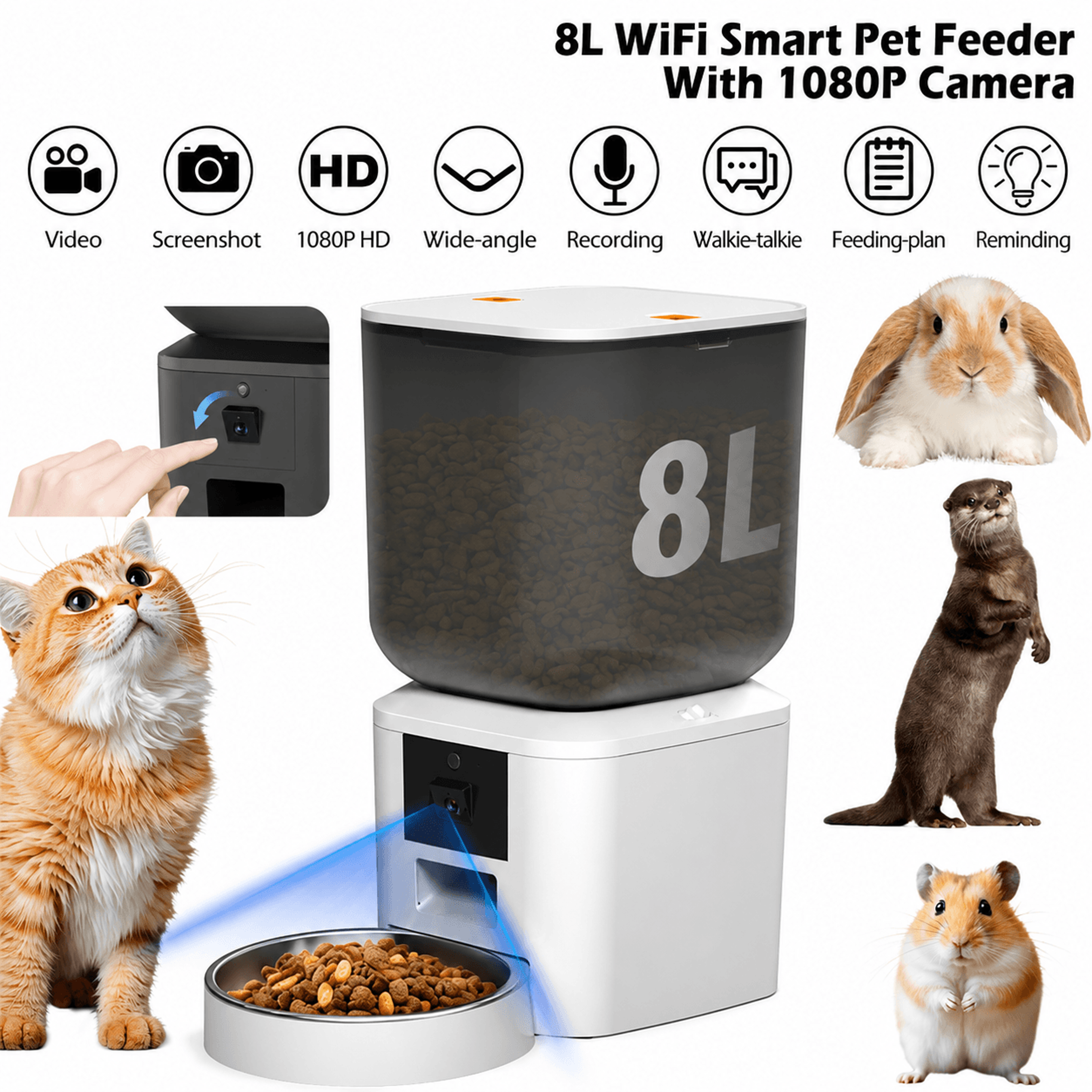 furpipi 270.5 oz smart automatic pet feeder with 1080p camera – wifi app-controlled food dispenser for cats & dogs