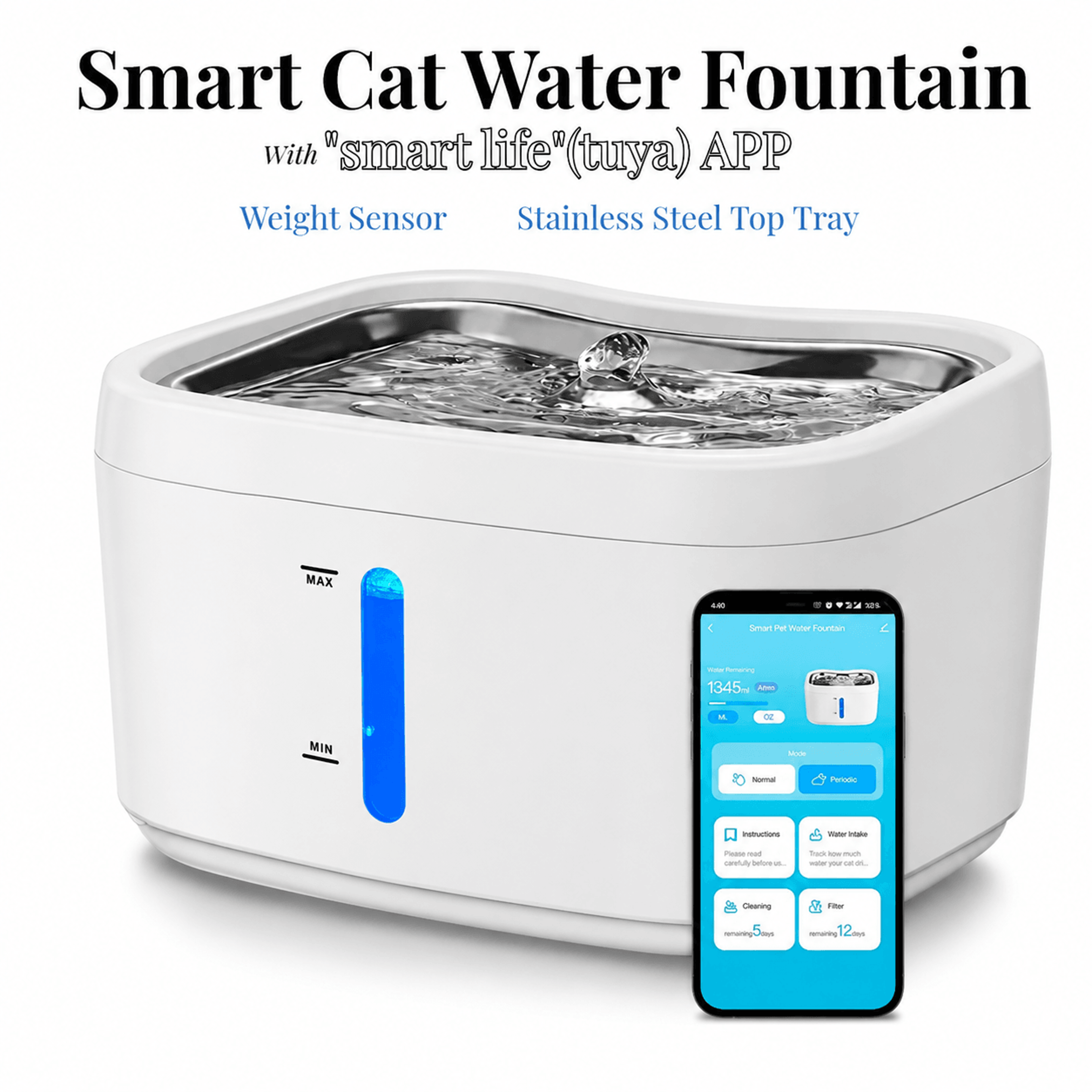 smart wifi cat water fountain with app control – 84oz wireless pet drinking fountain with health tracking