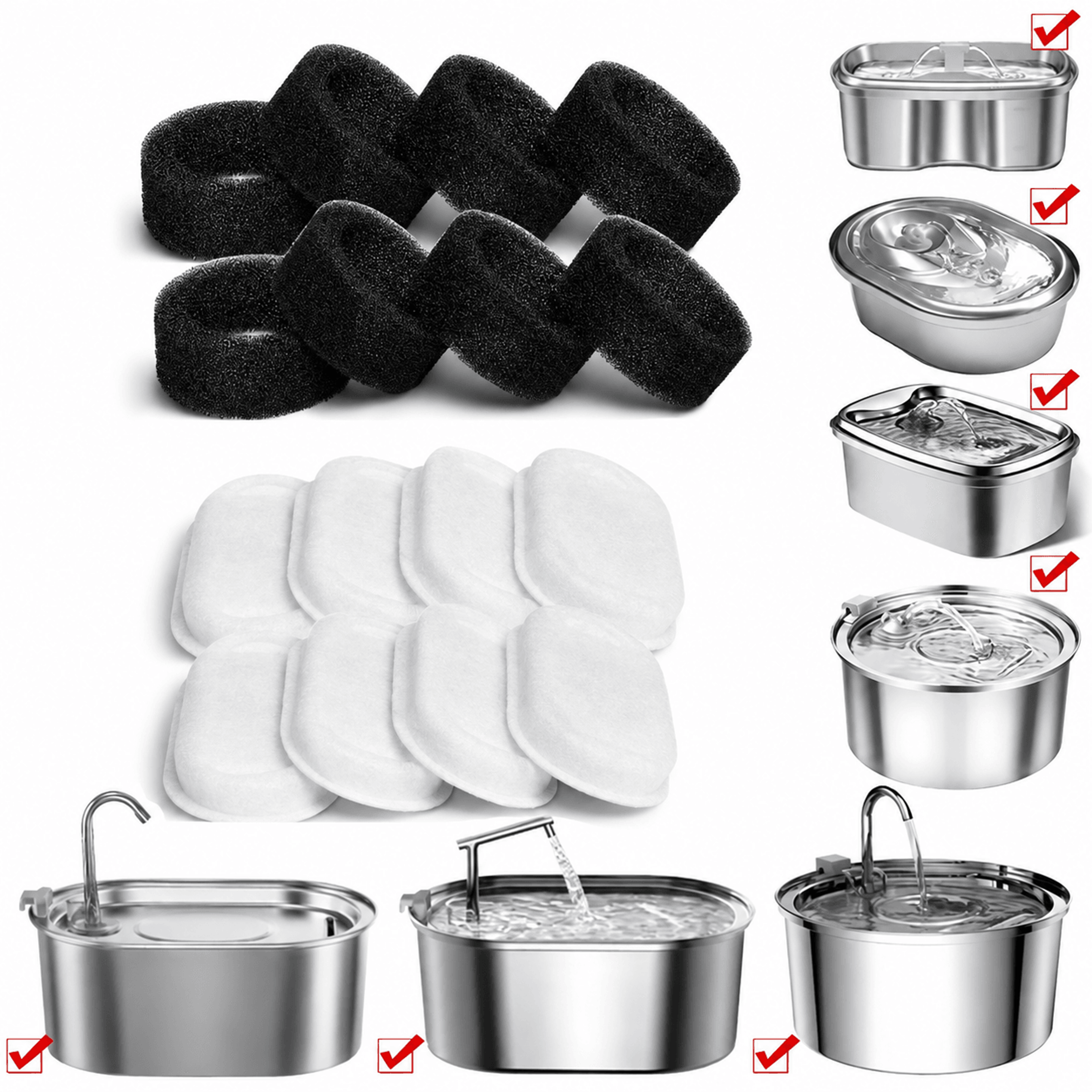 premium cat water fountain replacement filter set – 8 activated carbon filters & 8 foam sponges for stainless steel
