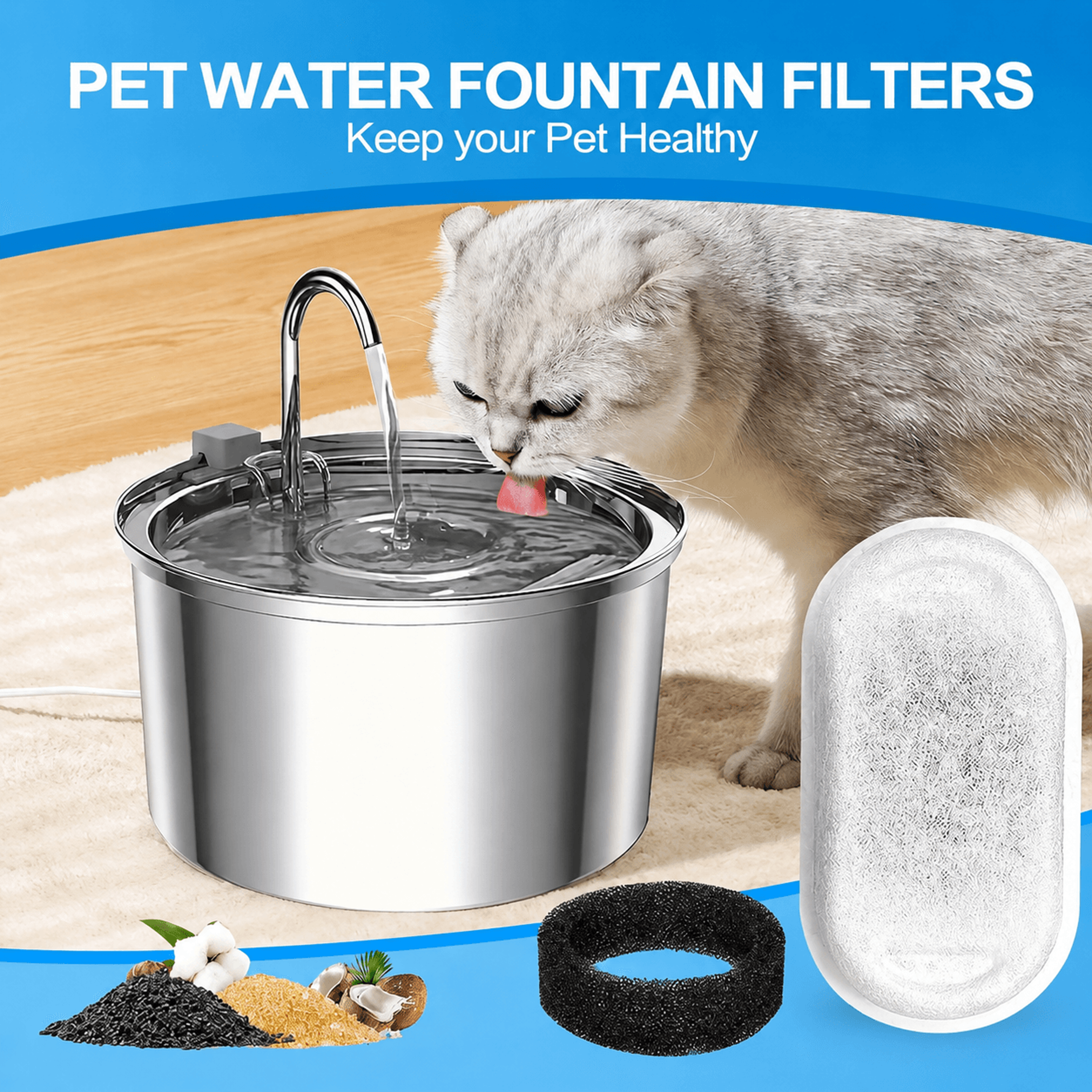 premium cat water fountain filter set – activated carbon & sponge replacement filters for cleaner pet drinking water