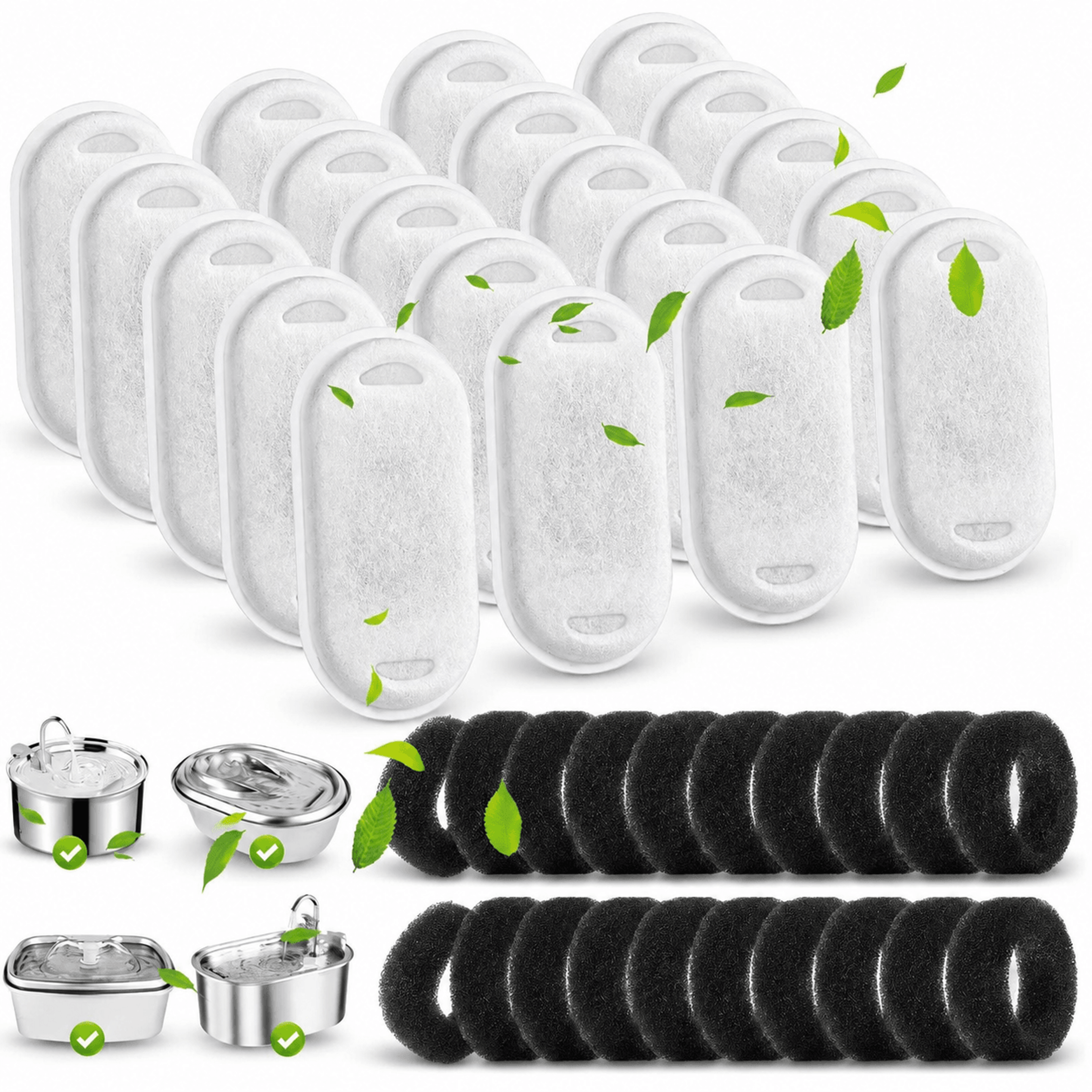 20 pcs pet fountain filter replacement set – activated carbon water filters with pre-filter sponges for cats & dogs
