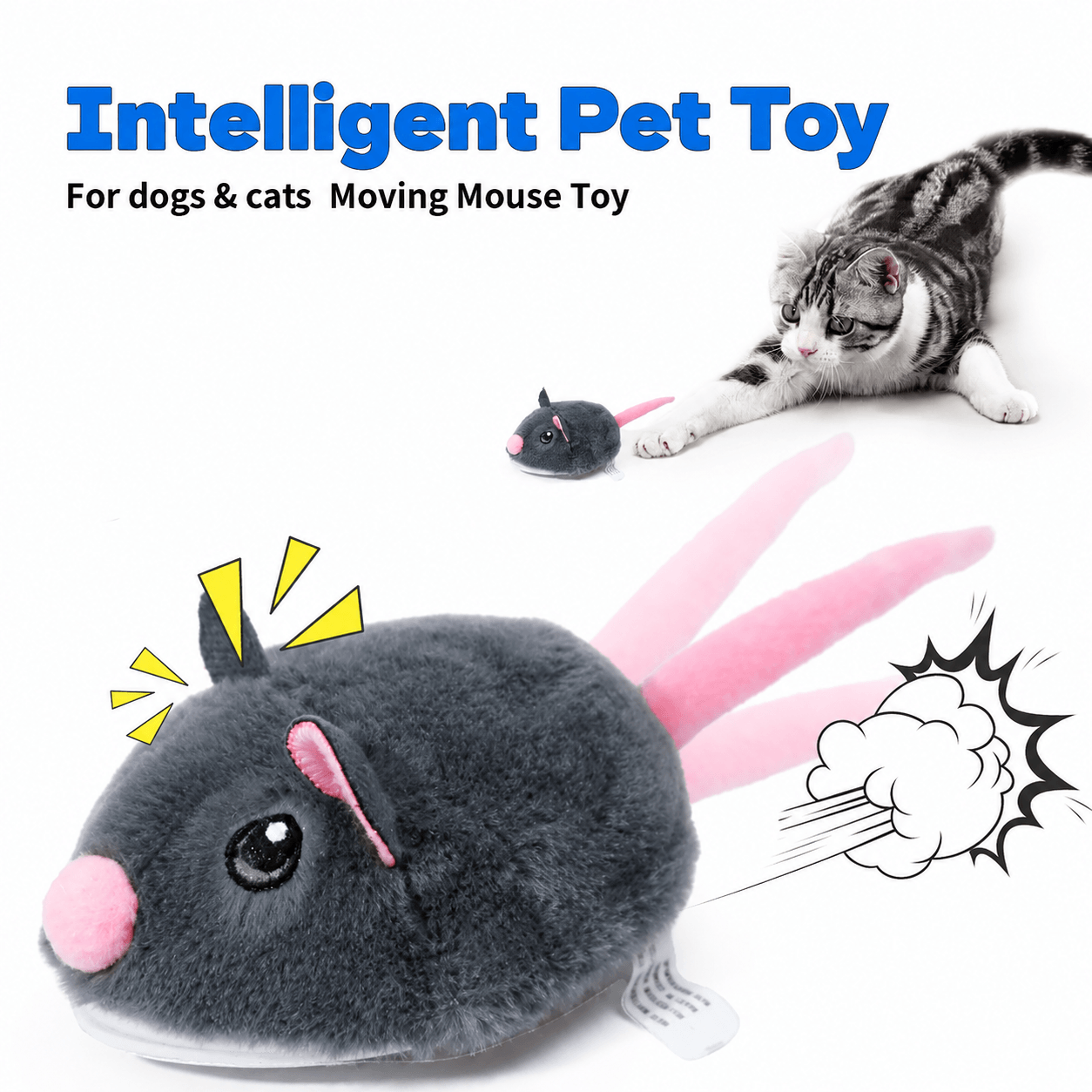 smart electric interactive mouse cat toy – fast moving plush chase toy for indoor cats & kittens