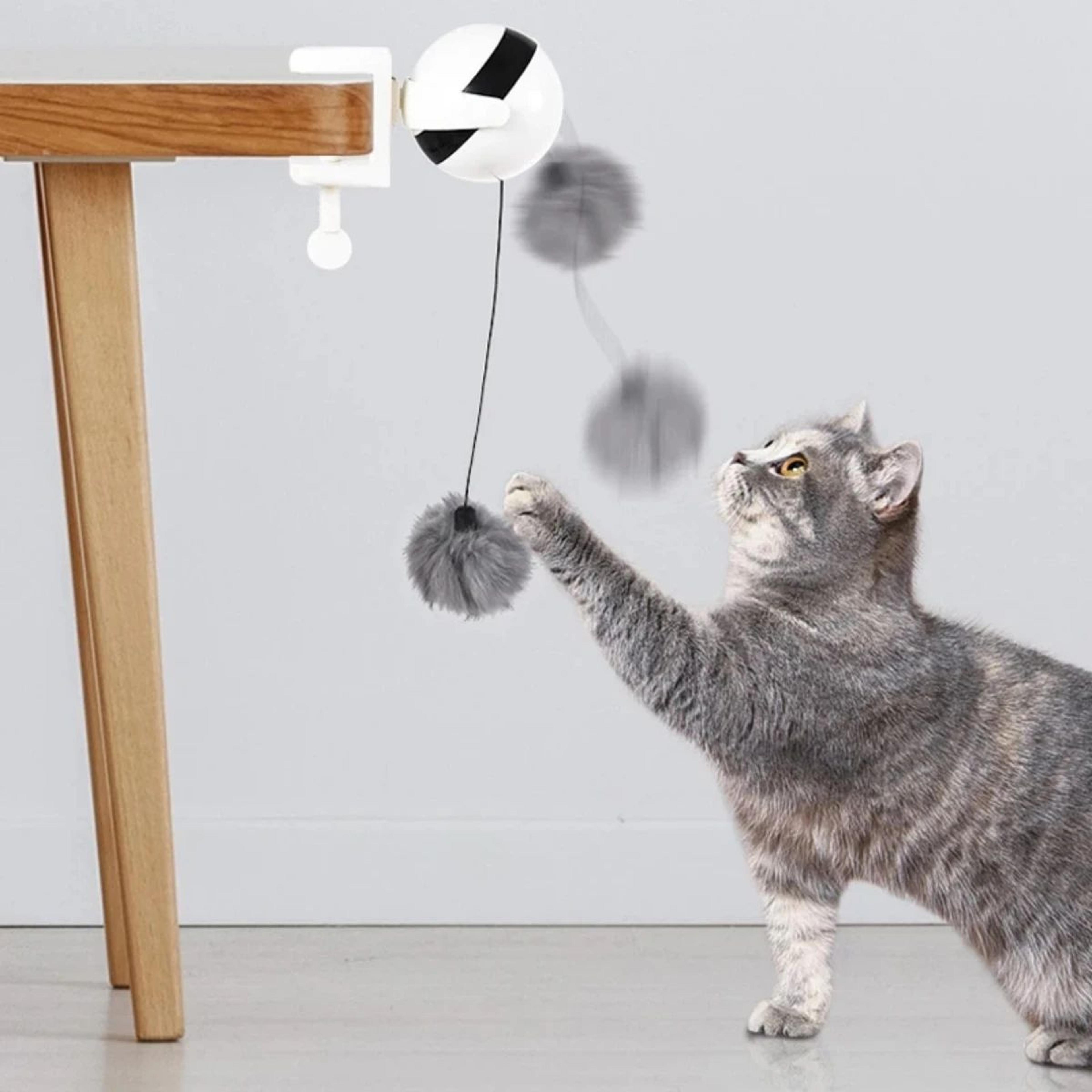 automatic retractable electric cat toy – interactive rotating lifting ball with rabbit fur teaser for cats