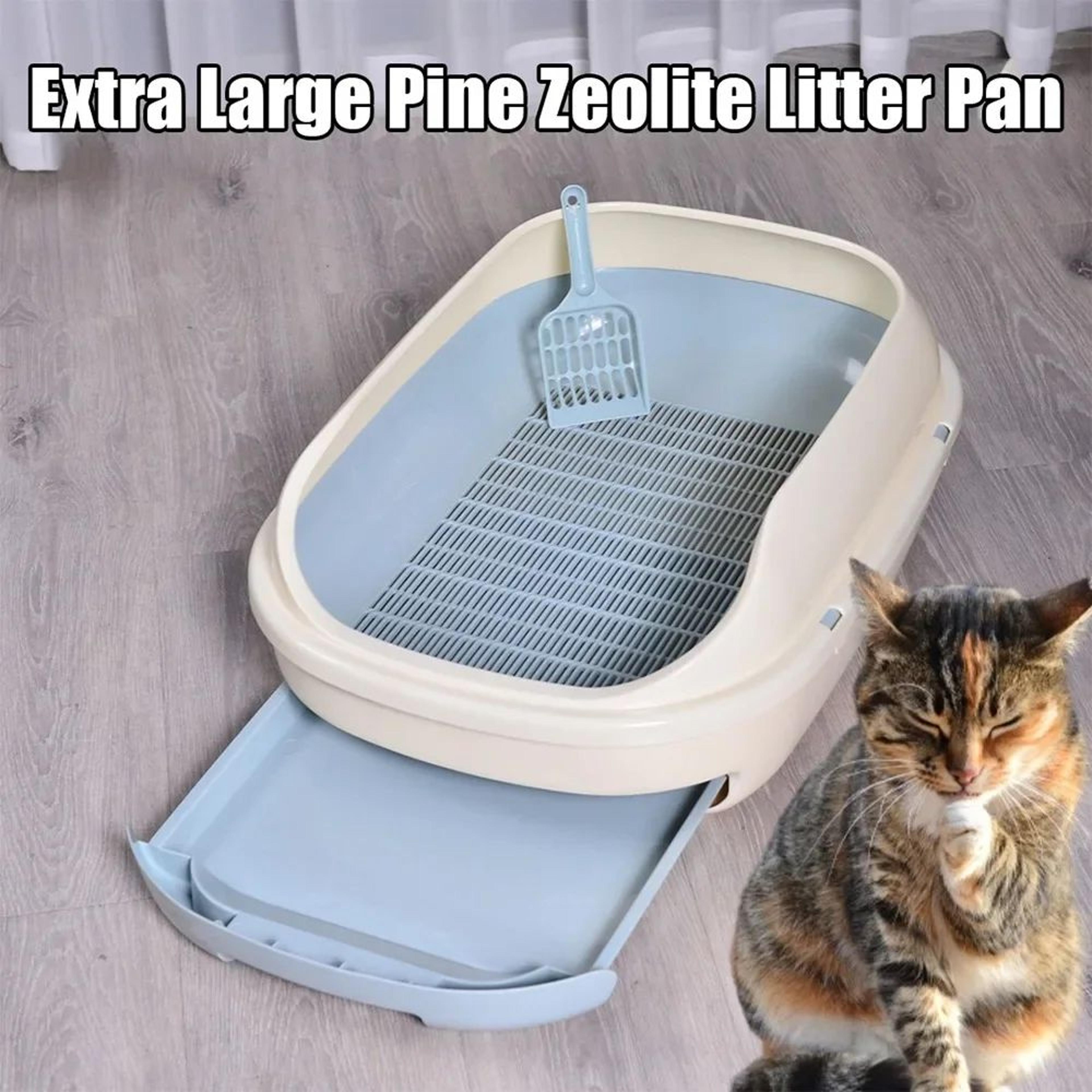 semi-closed double layer cat litter box – extra large drawer mesh litter pan for pine pellet litter, splash-proof design
