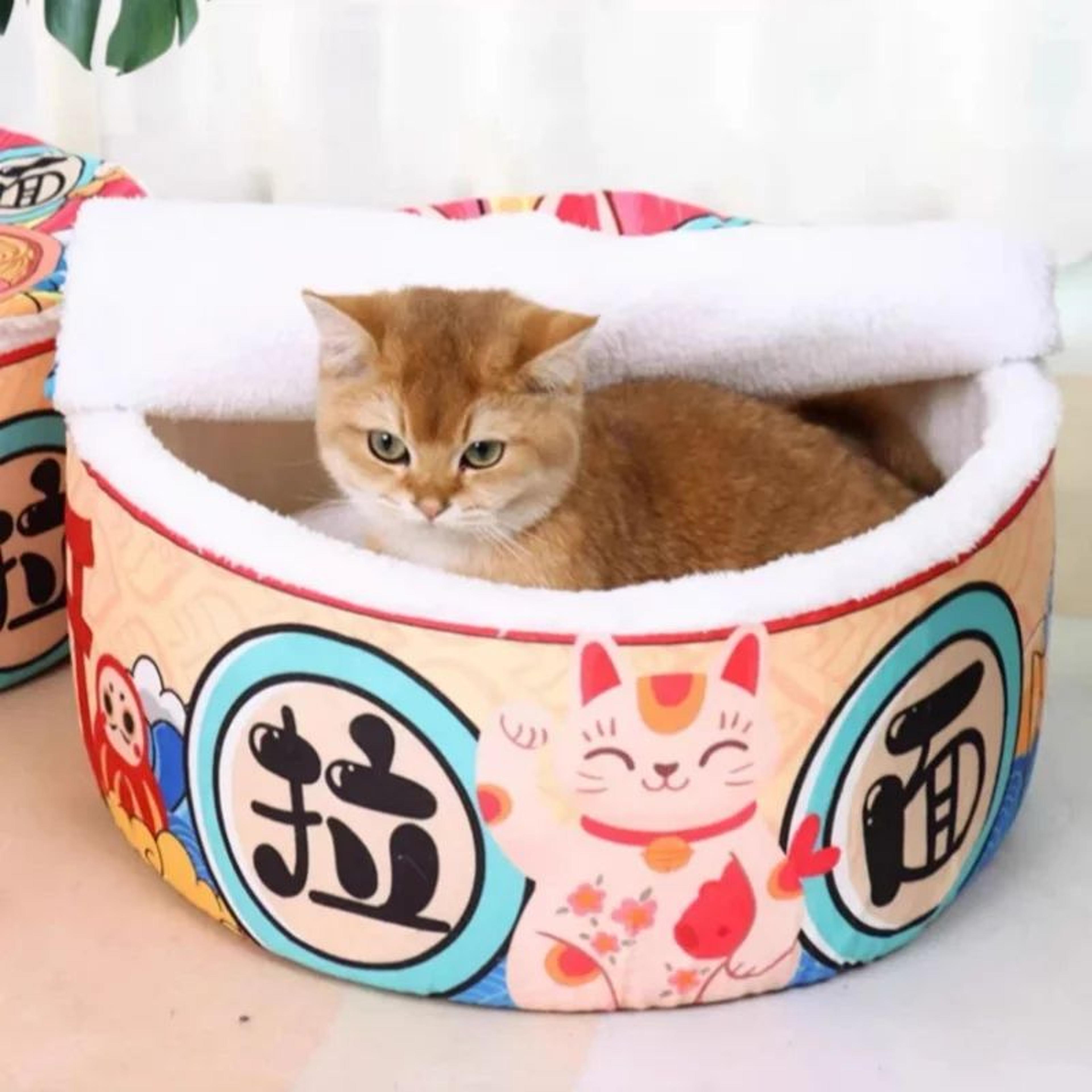 super large instant noodle pet bed – warm plush cat & dog house nest with removable cushion