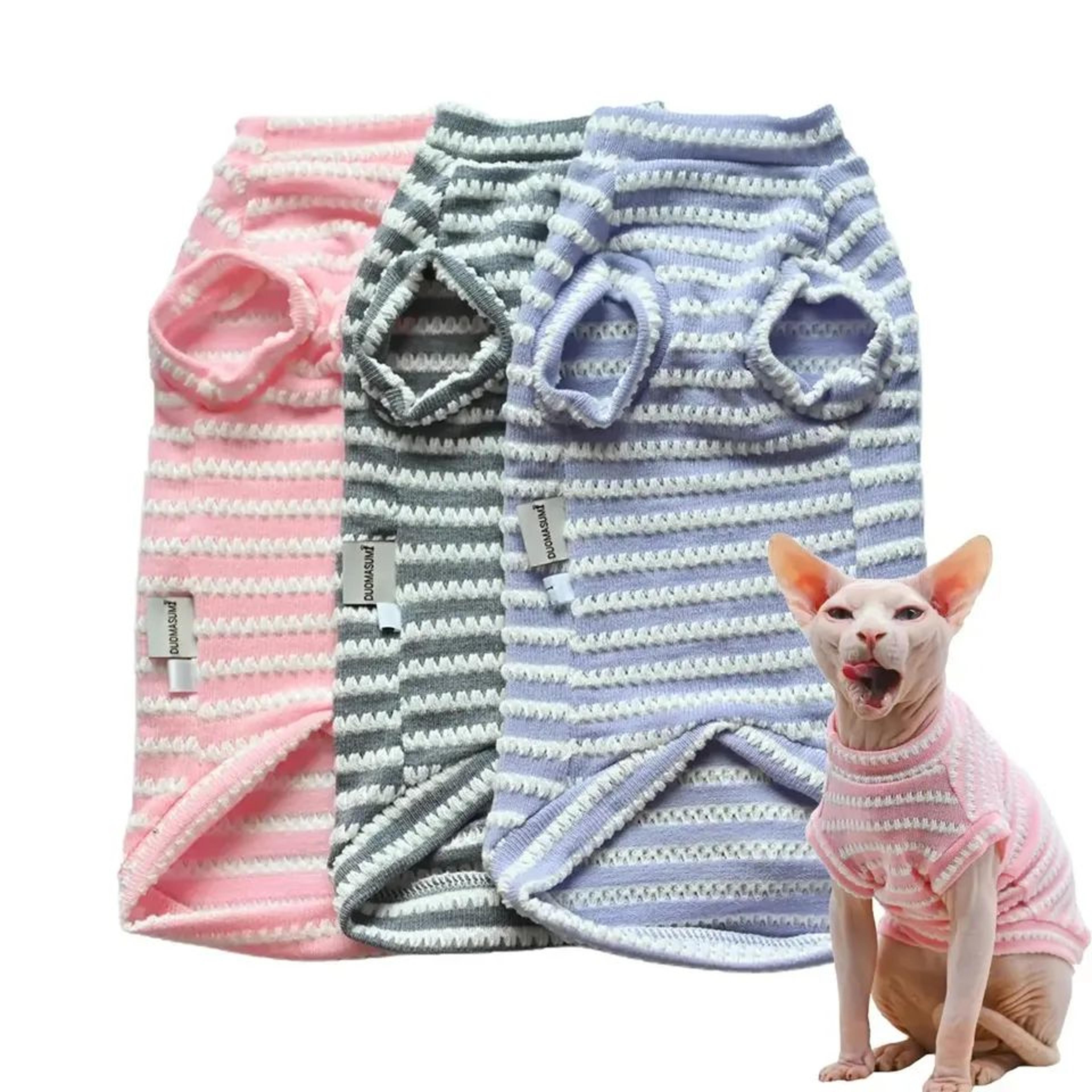 breathable striped sphynx cat summer vest – lightweight cooling shirt for sphynx, devon rex & hairless cats
