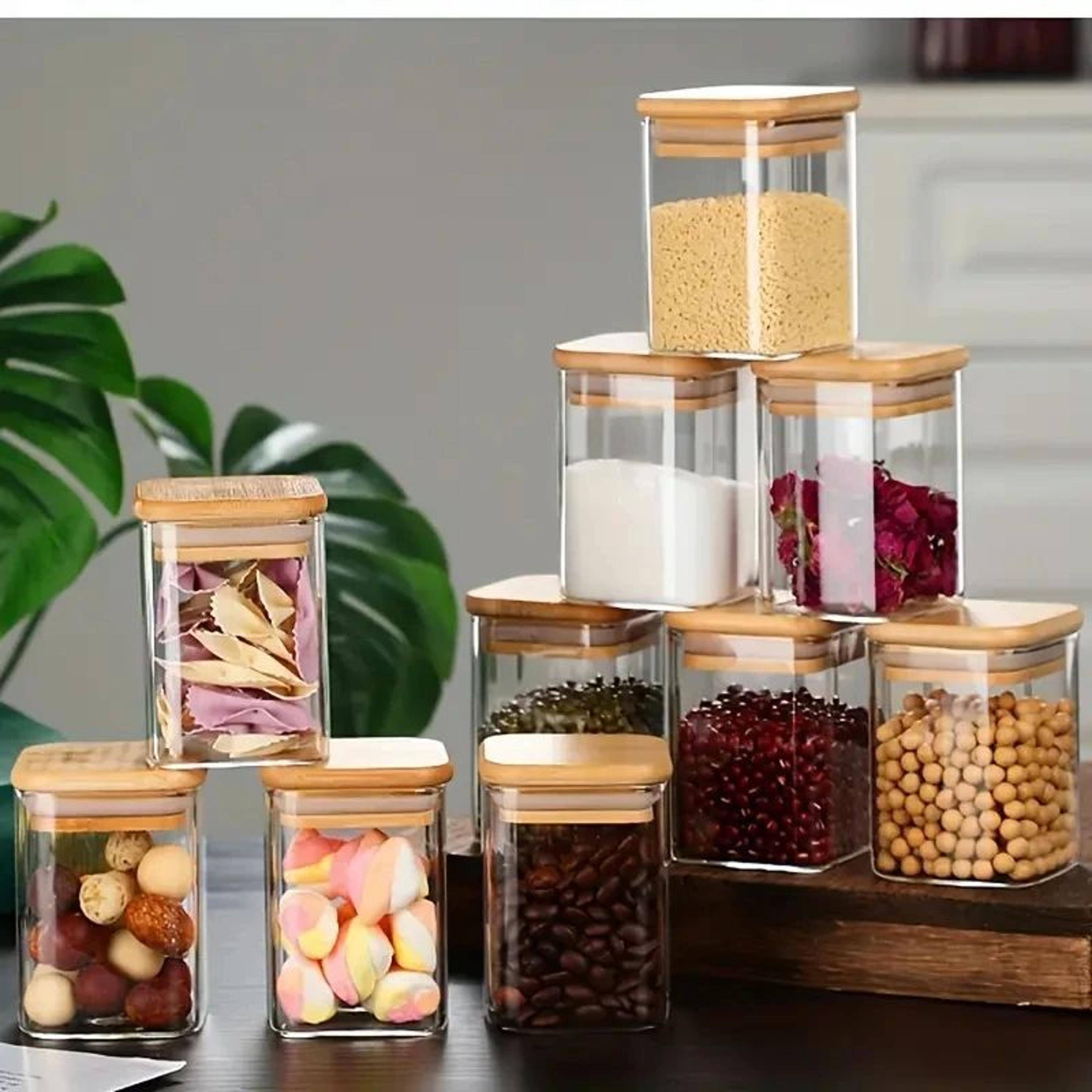 clear square glass storage jar set with airtight lid – stackable wide-mouth kitchen canisters for coffee, sugar, spices