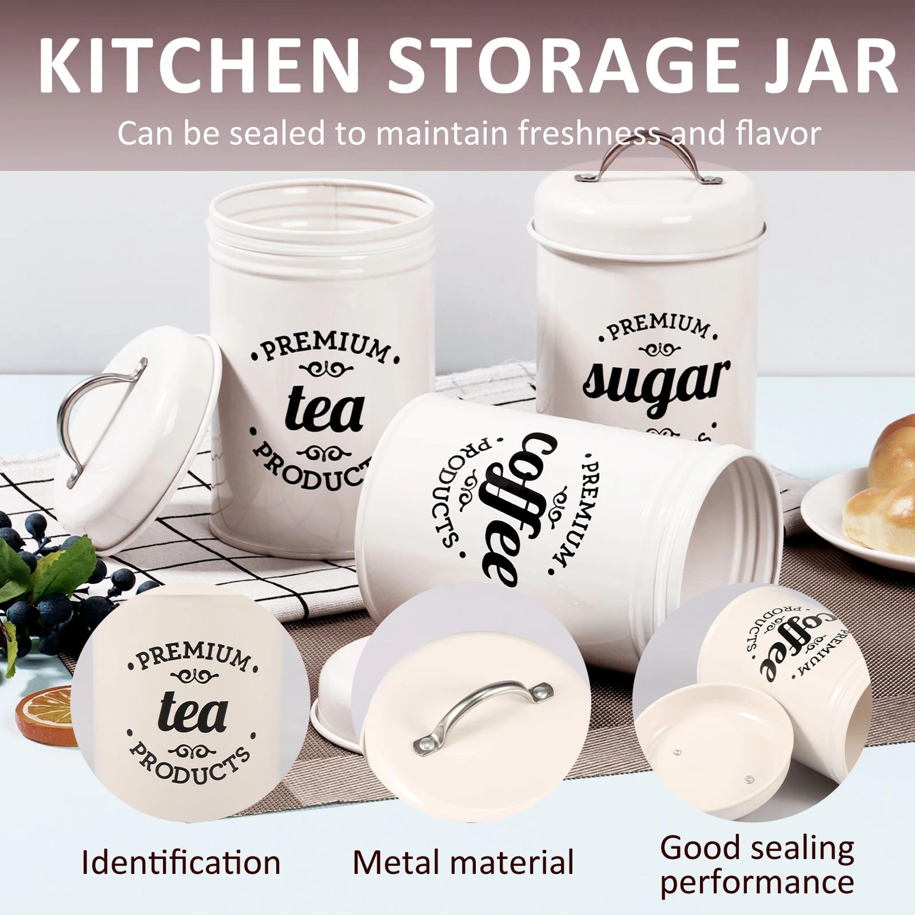 3 pcs metal coffee tea & sugar canister set with bamboo lids – airtight kitchen storage containers