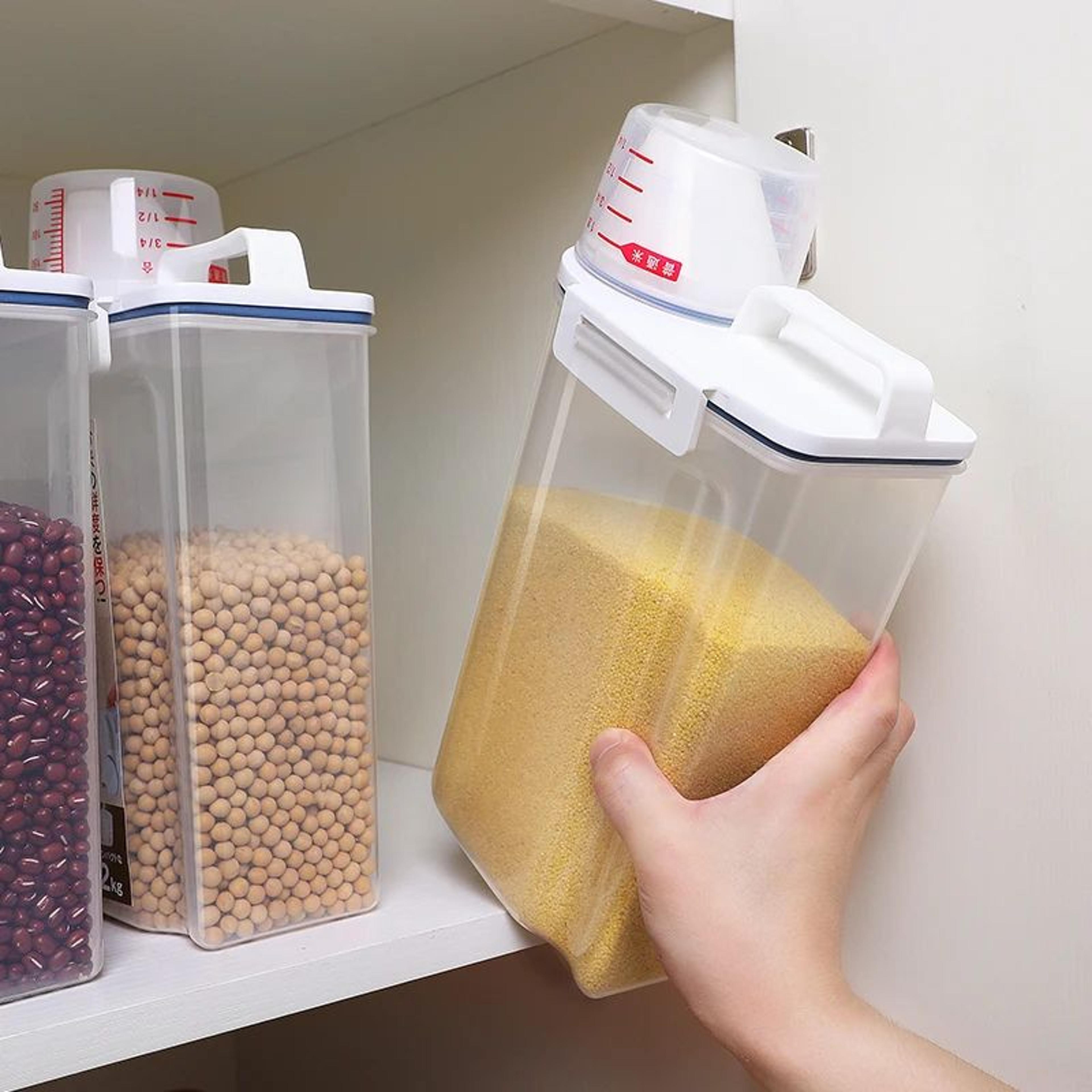 2.4 qt. bpa-free rice dispenser with measuring cup – japanese style pantry storage container for rice, flour & oatmeal