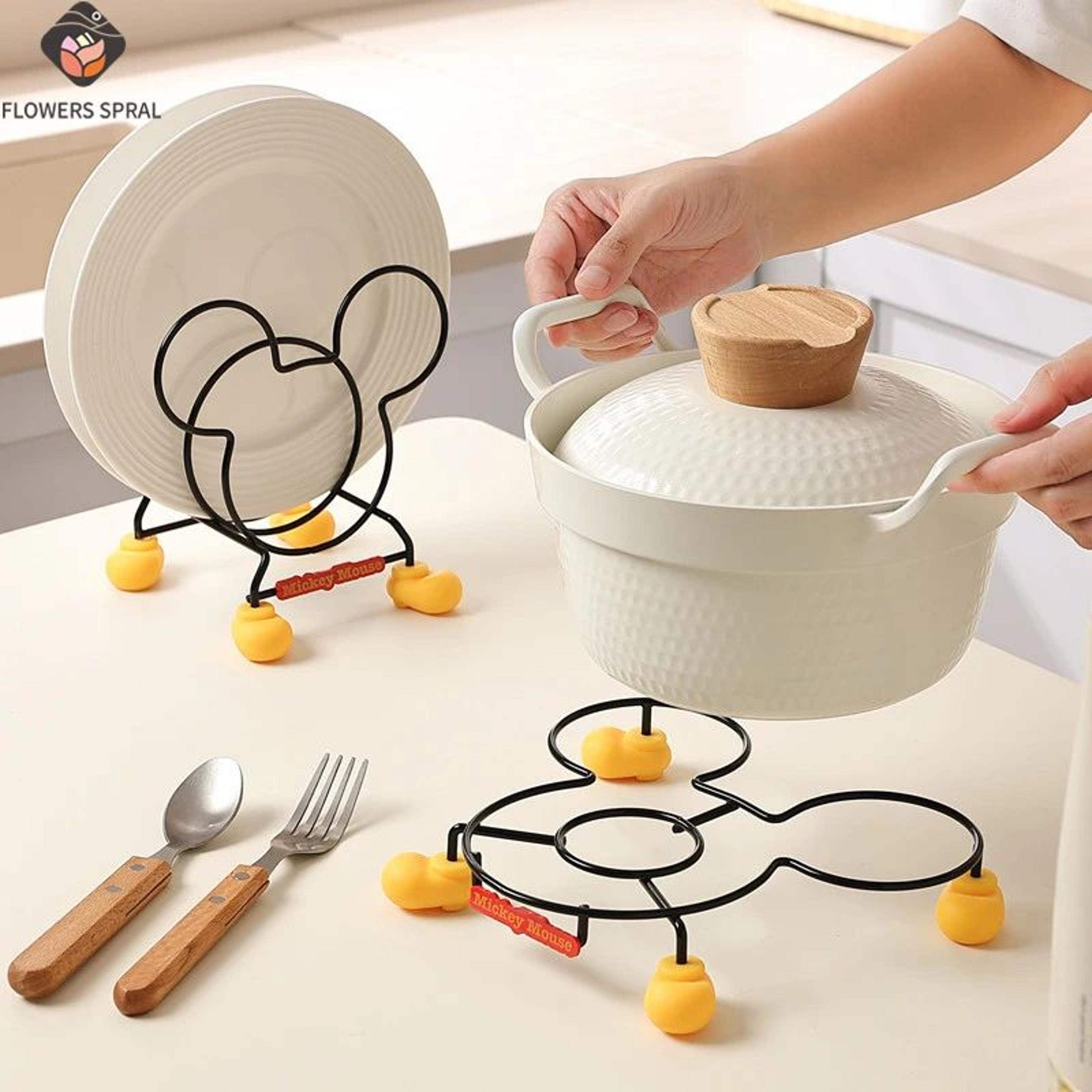 mickey multifunctional kitchen stove insulation rack – metal bowl, pot & cutlery storage organizer