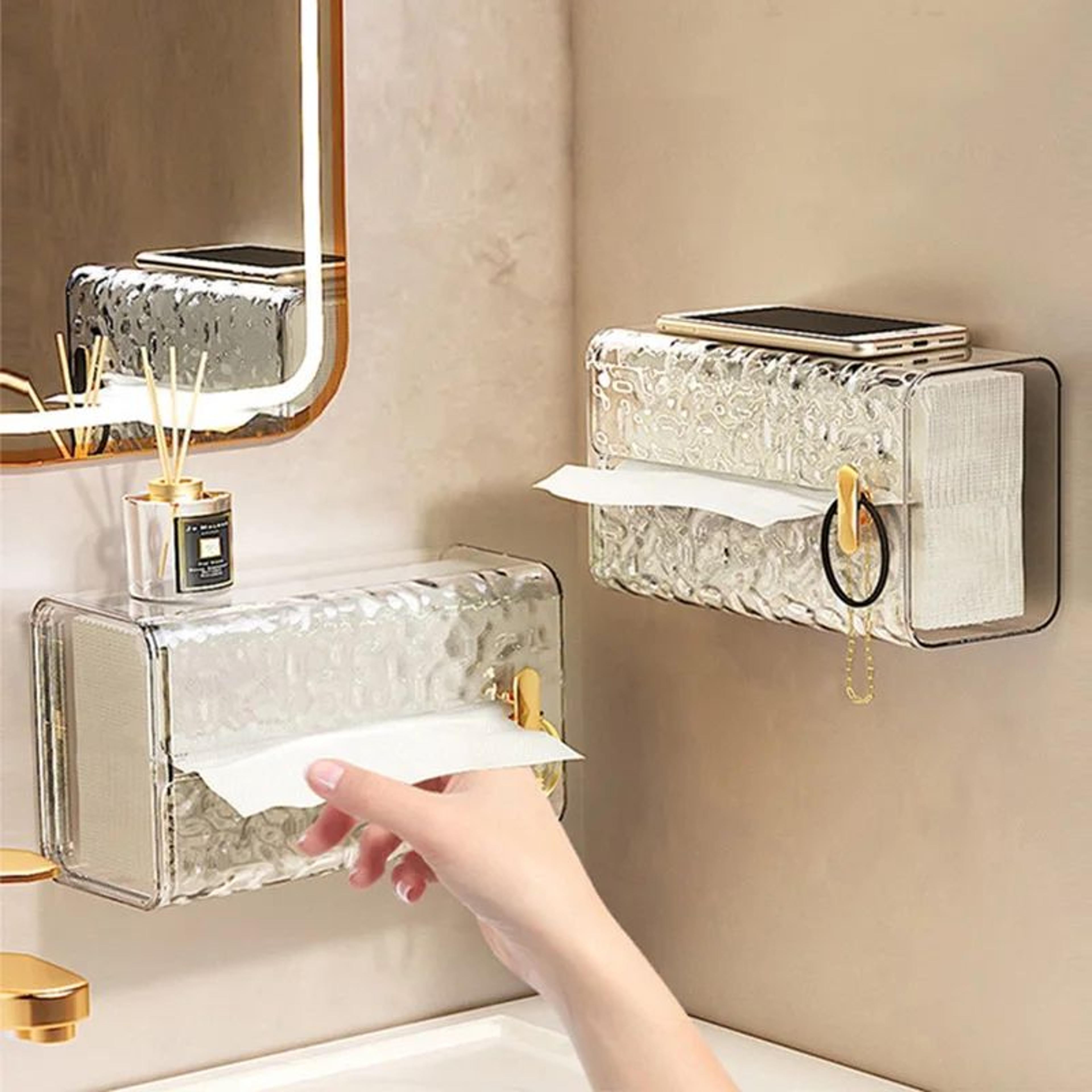 transparent water ripple tissue box cover – wall-mounted pet napkin & toilet paper storage holder for bathroom and desk