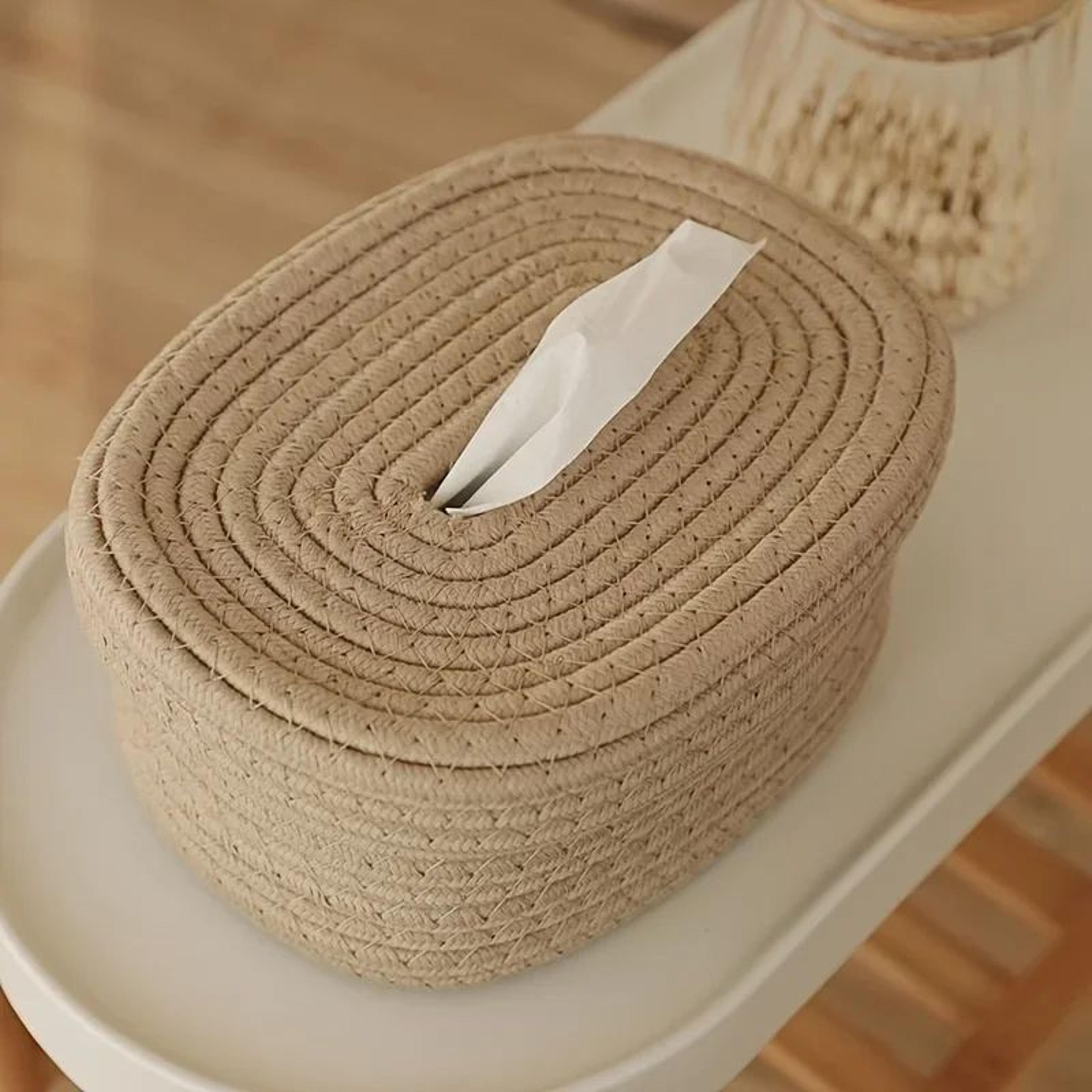 hand-woven fabric tissue box holder – washable decorative tissue cover & multifunctional storage organizer