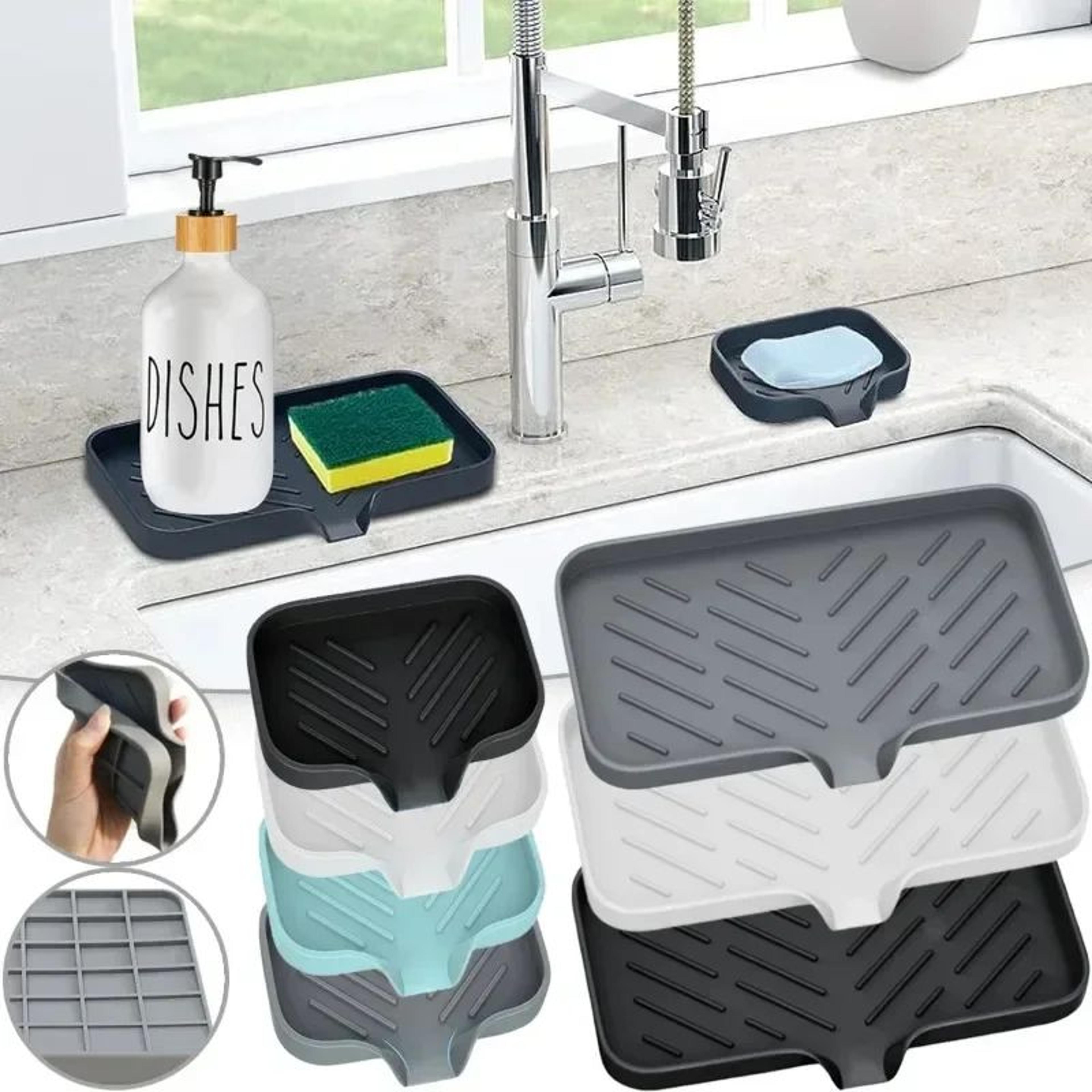 silicone self-draining sink sponge & soap holder – anti-slip kitchen and bathroom storage tray