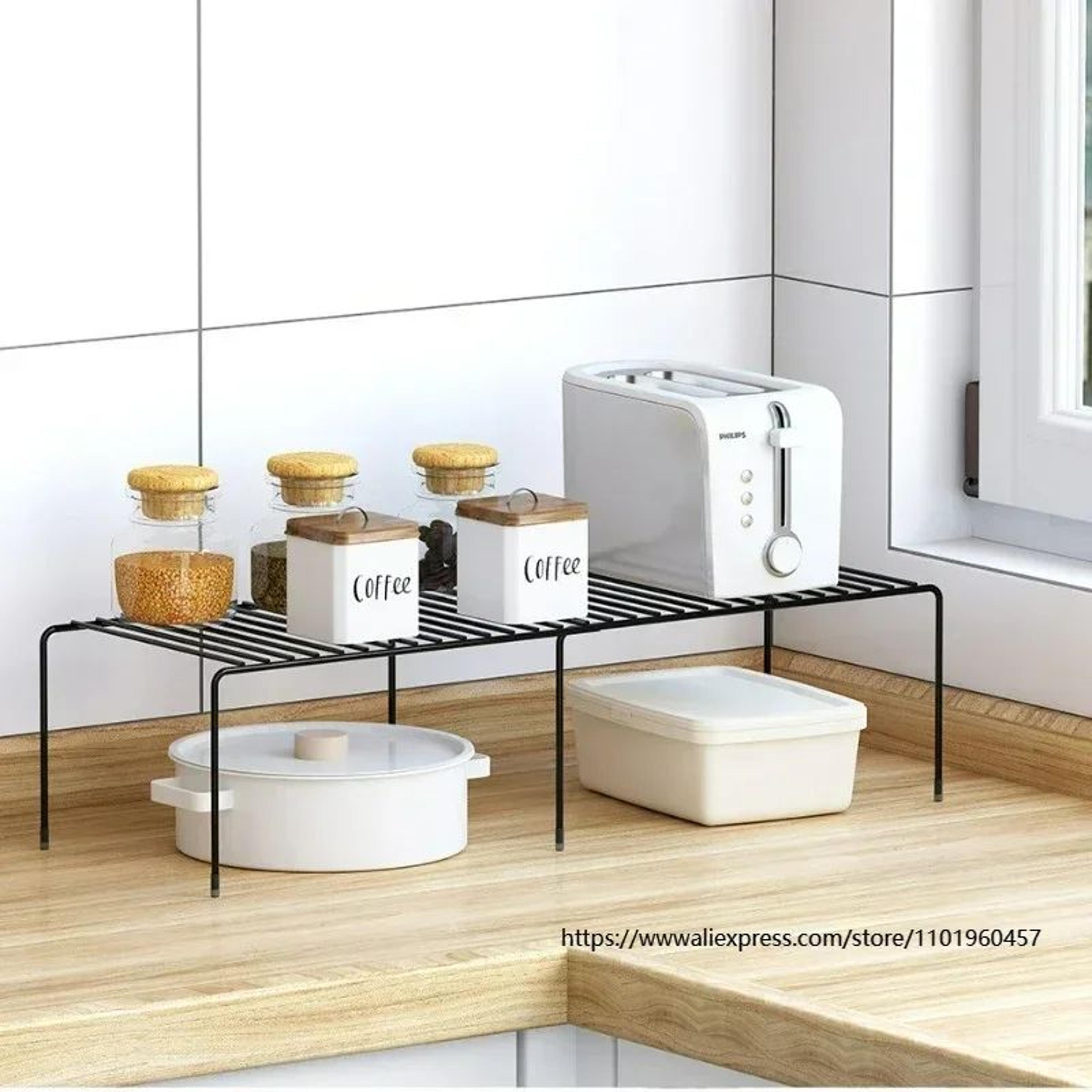adjustable iron kitchen storage shelf – multifunctional under-sink organizer & spice rack for cabinets