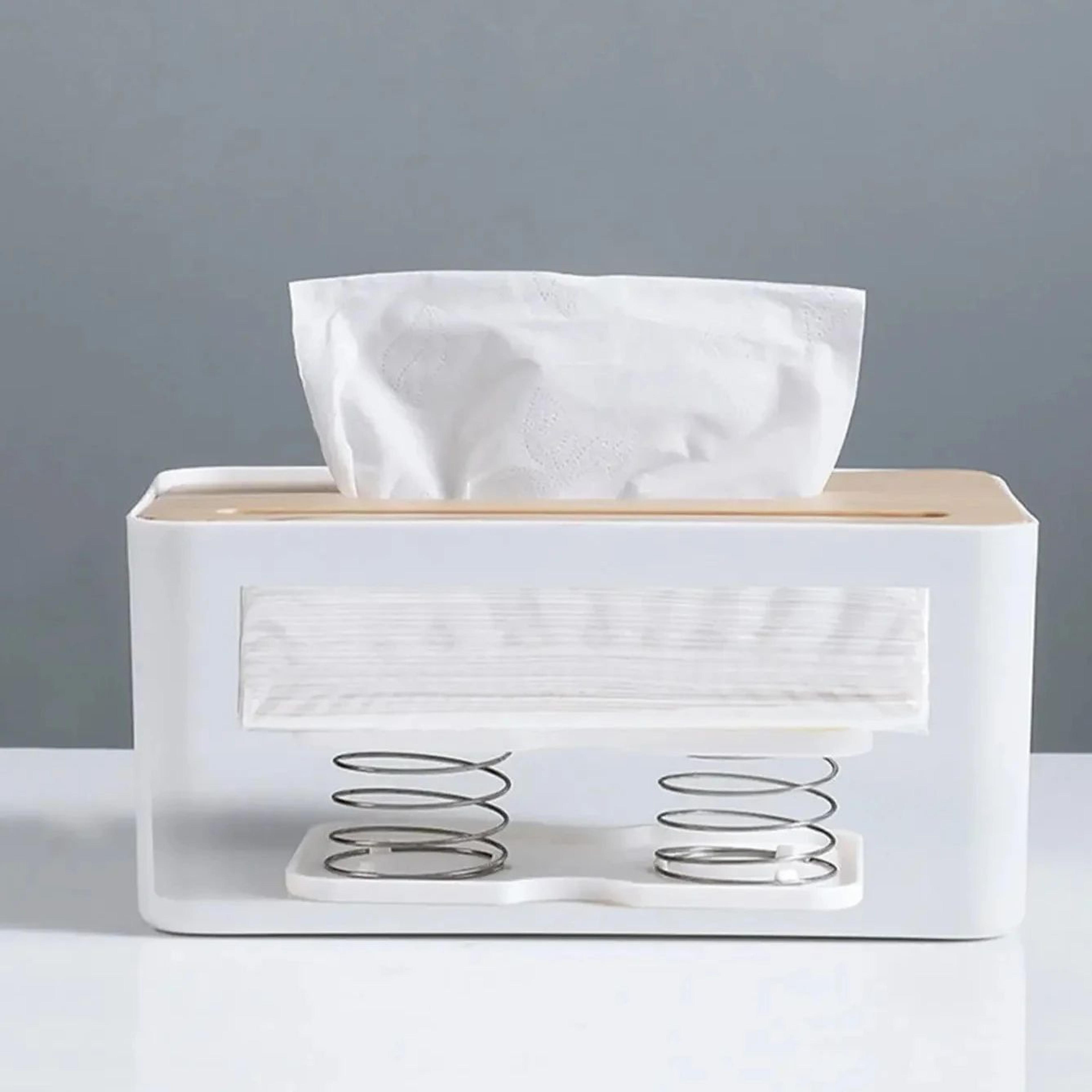 automatic lift tissue box holder – spring-loaded tissue dispenser organizer for kitchen, home & car