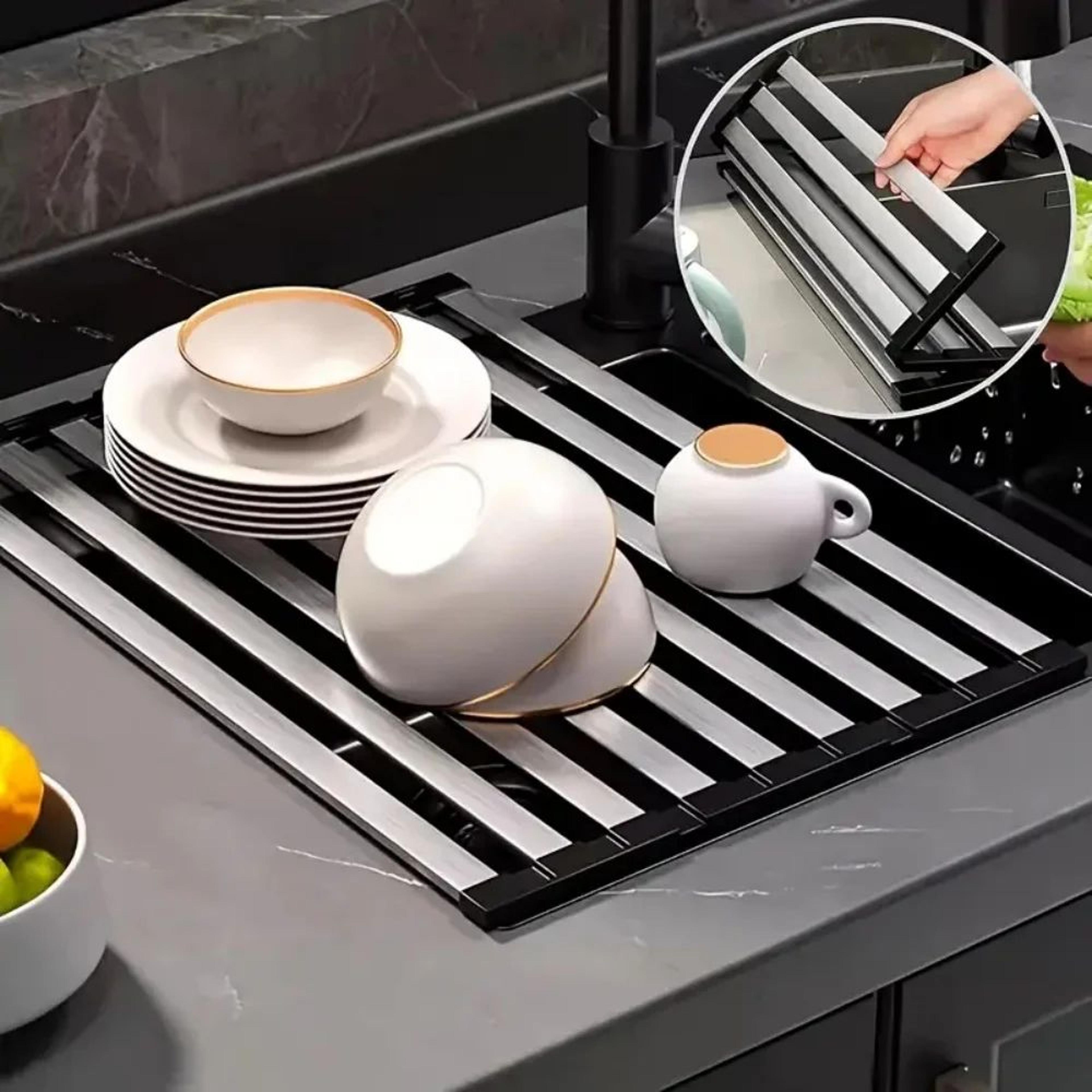 foldable 304 stainless steel sink drying rack – expandable over-sink dish drainer & kitchen organizer