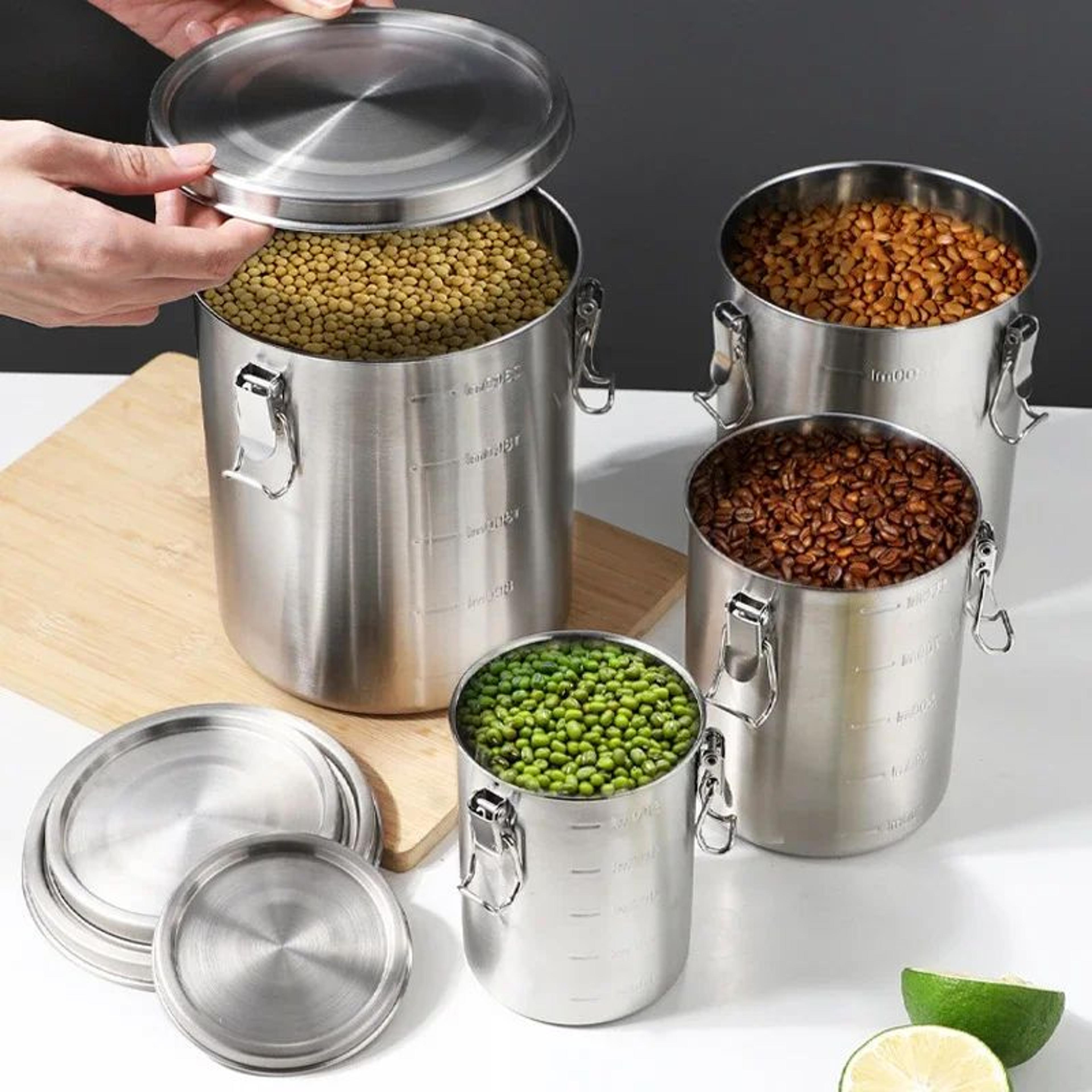 stainless steel airtight food storage container – hermetic coffee bean, tea & whole grain storage canister