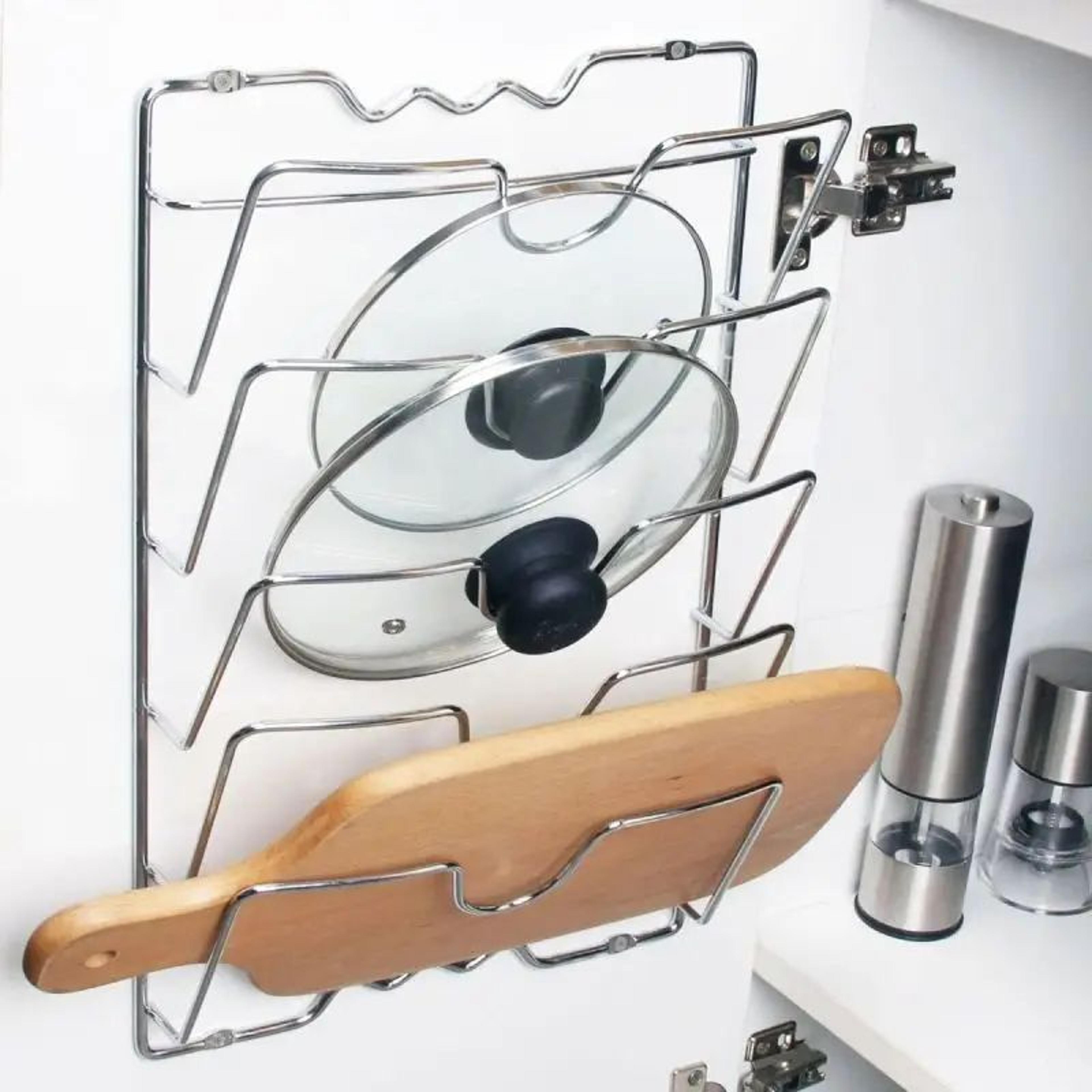 5-tier wall-mounted pot lid organizer rack – rust-resistant metal kitchen storage holder