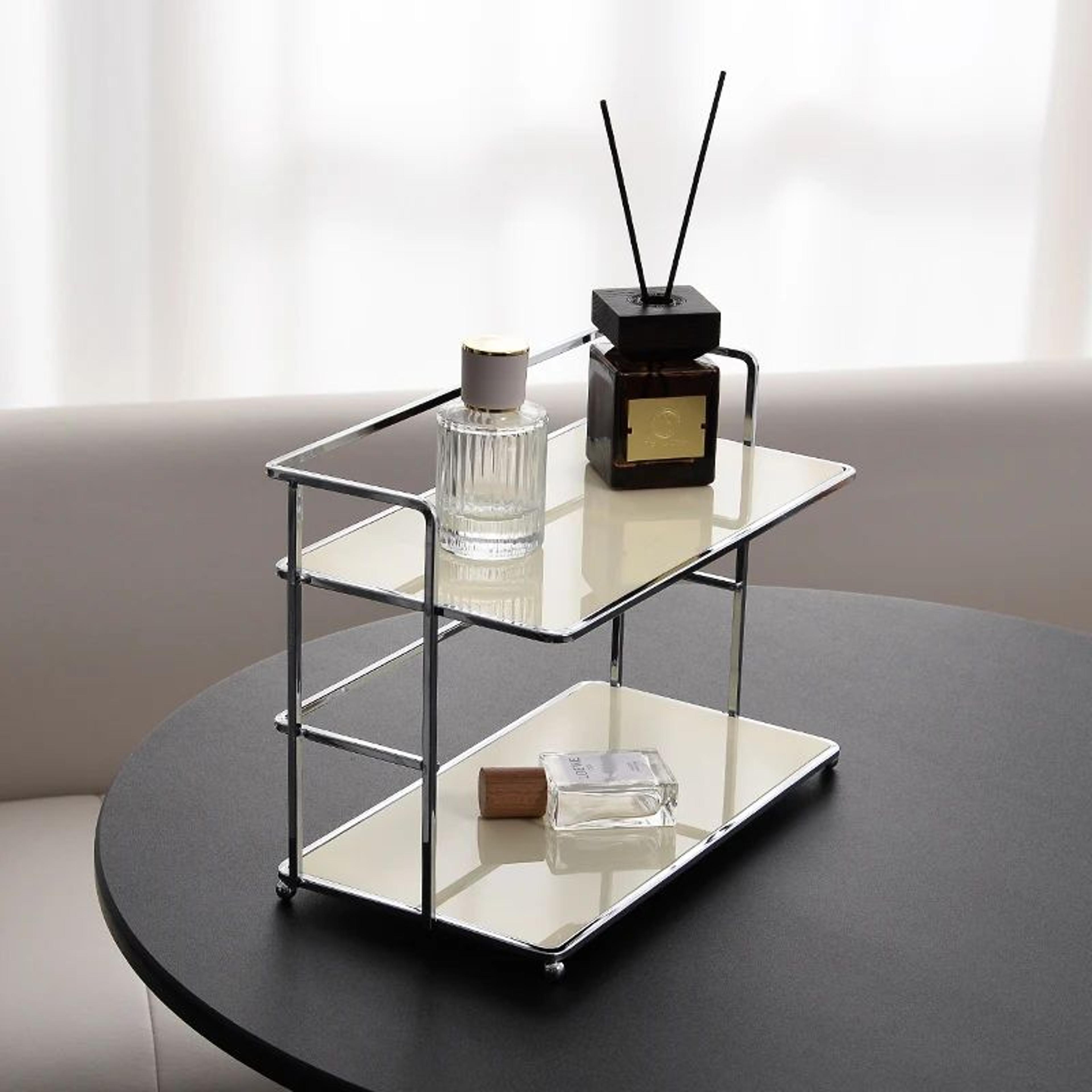 double-layer metal desktop storage rack – multifunctional cup holder & acrylic kitchen organizer shelf