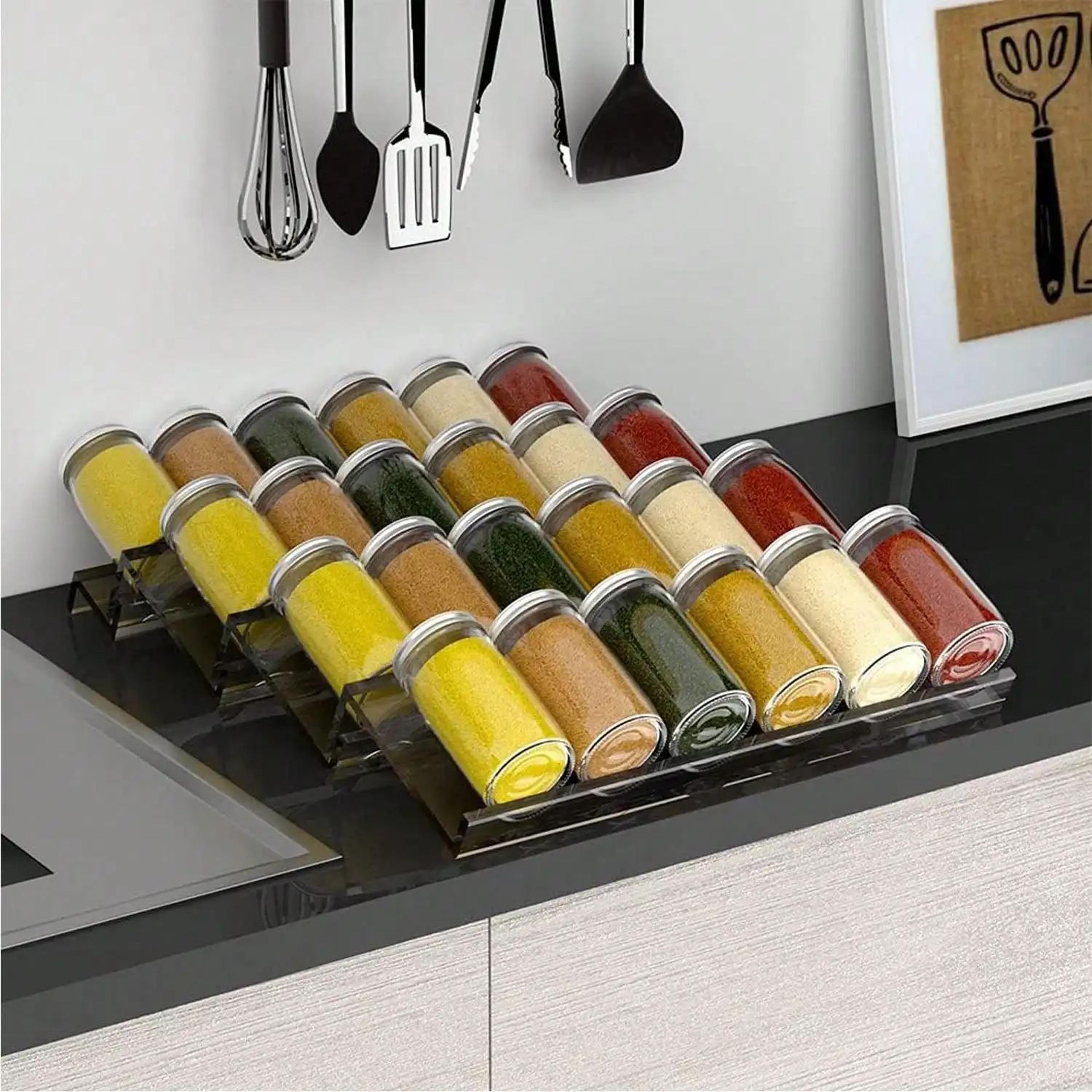 expandable acrylic spice drawer organizer – adjustable seasoning rack tray kitchen cabinet shelf