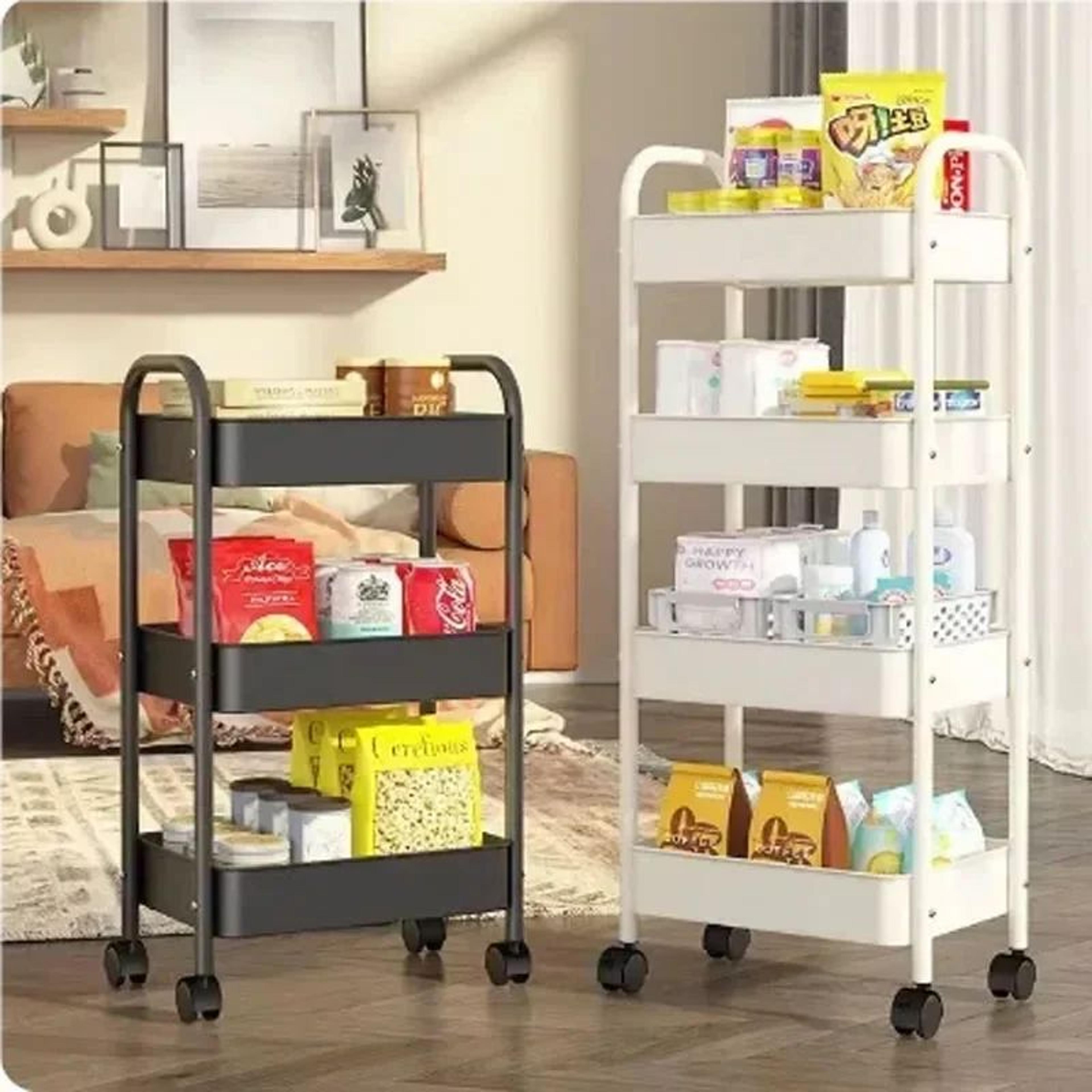 3/4-tier rolling utility storage cart – mobile bathroom & kitchen organizer with wheels, space-saving plastic storage ra