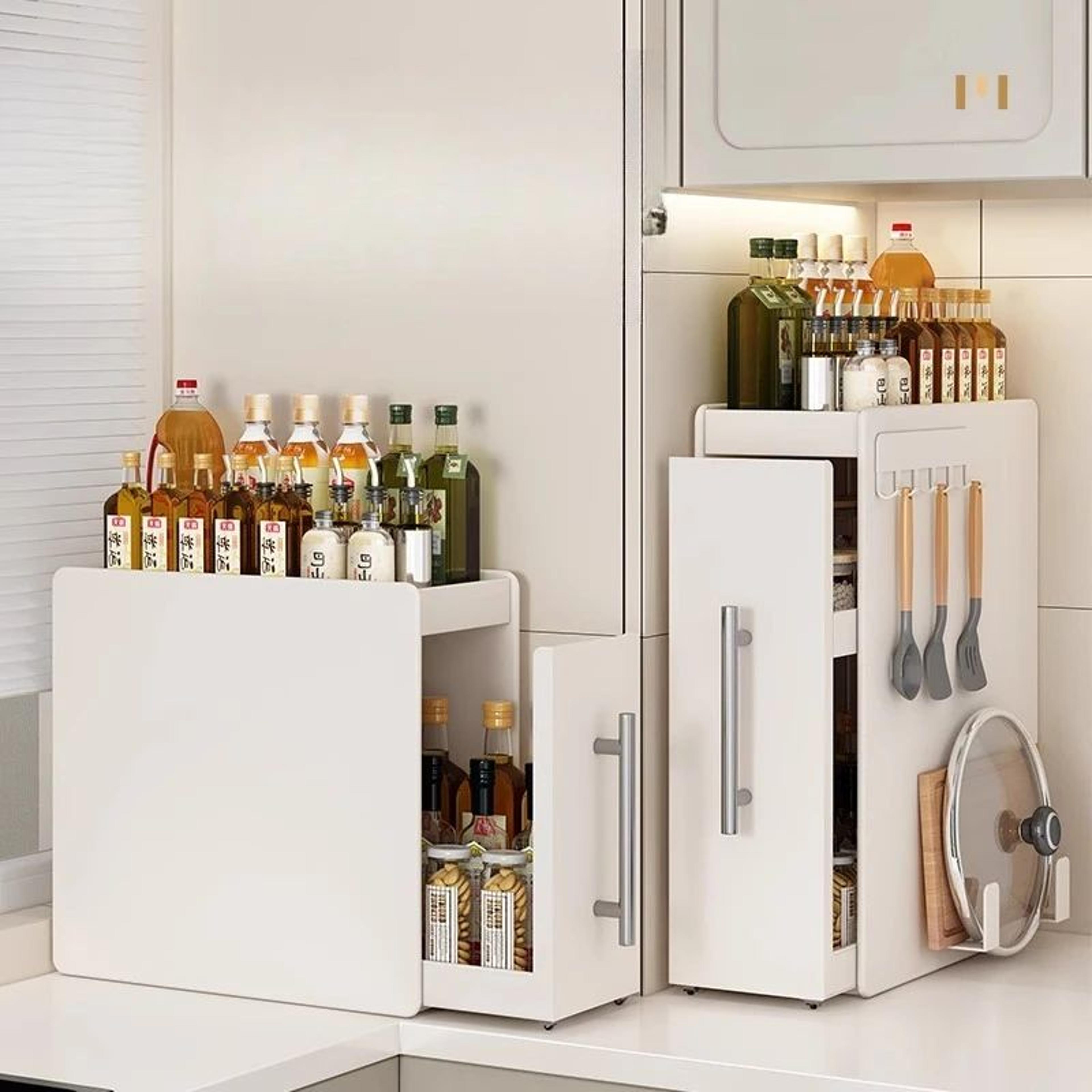 pull-out spice rack organizer for kitchen countertop – narrow space-saving seasoning shelf with 16 magnetic accessories