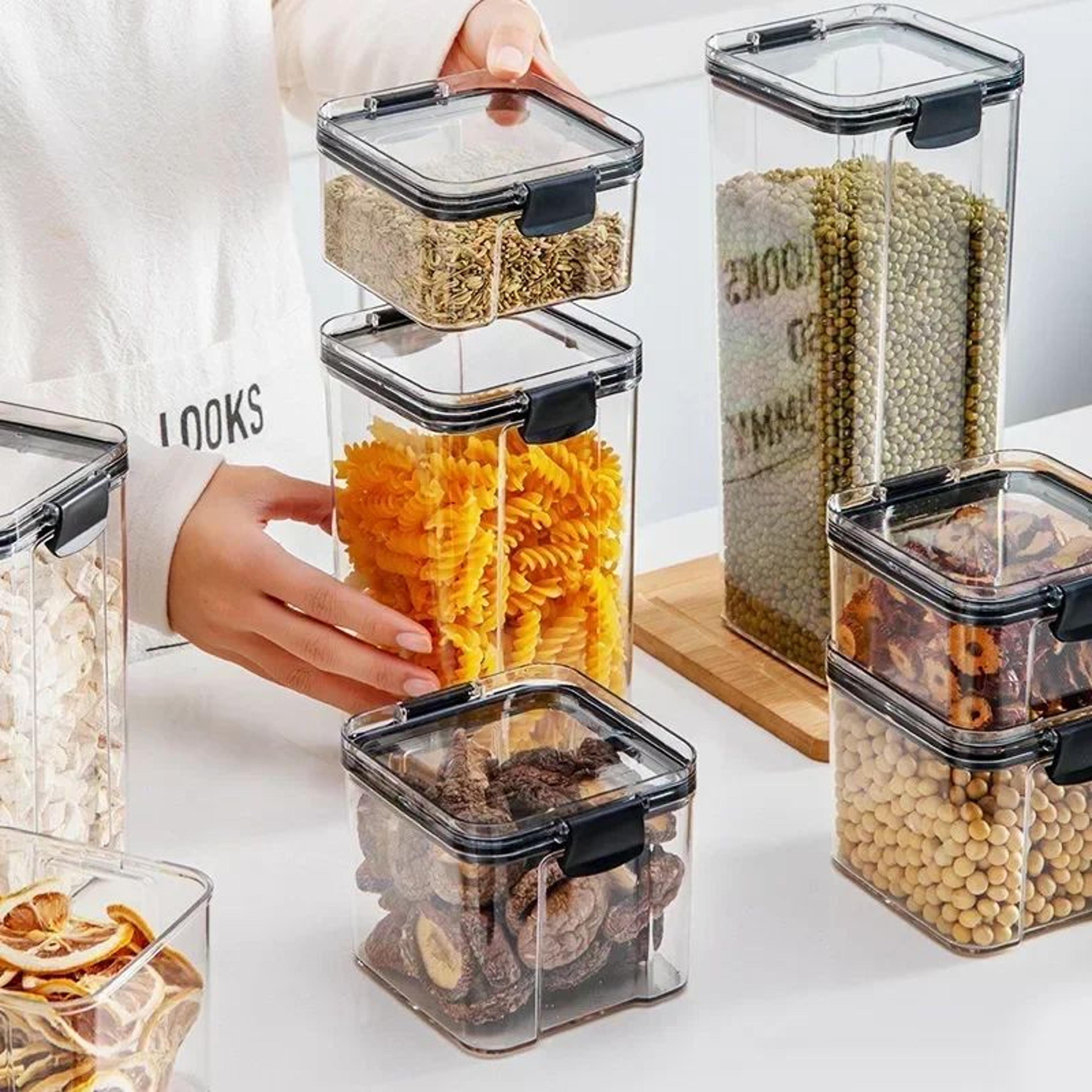 15.5–60.9 fl. oz. stackable airtight food storage containers – bpa-free pet kitchen pantry jars for cereal, tea & dry fo