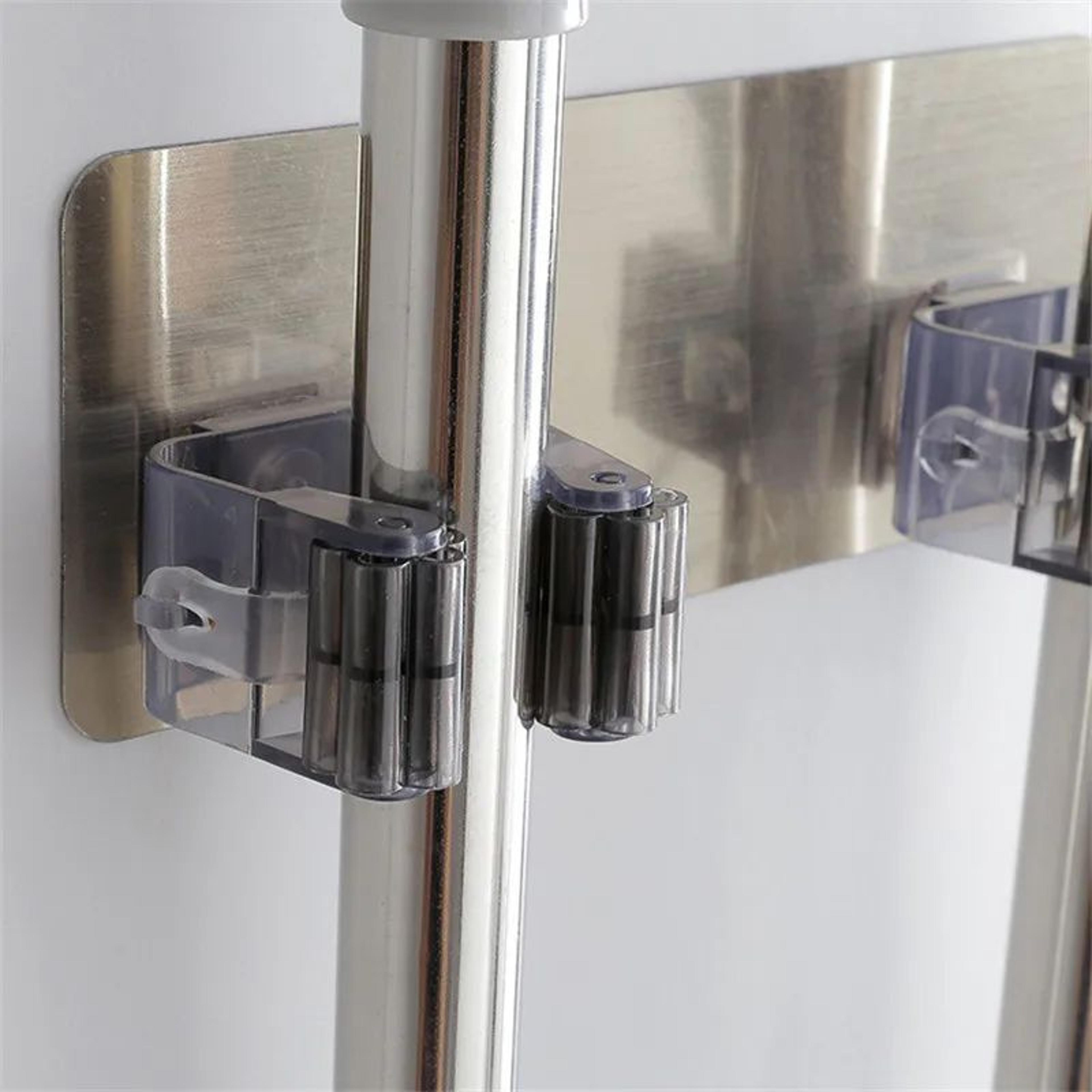 adhesive wall mounted mop & broom holder rack – heavy duty multi-purpose organizer hooks for kitchen & bathroom