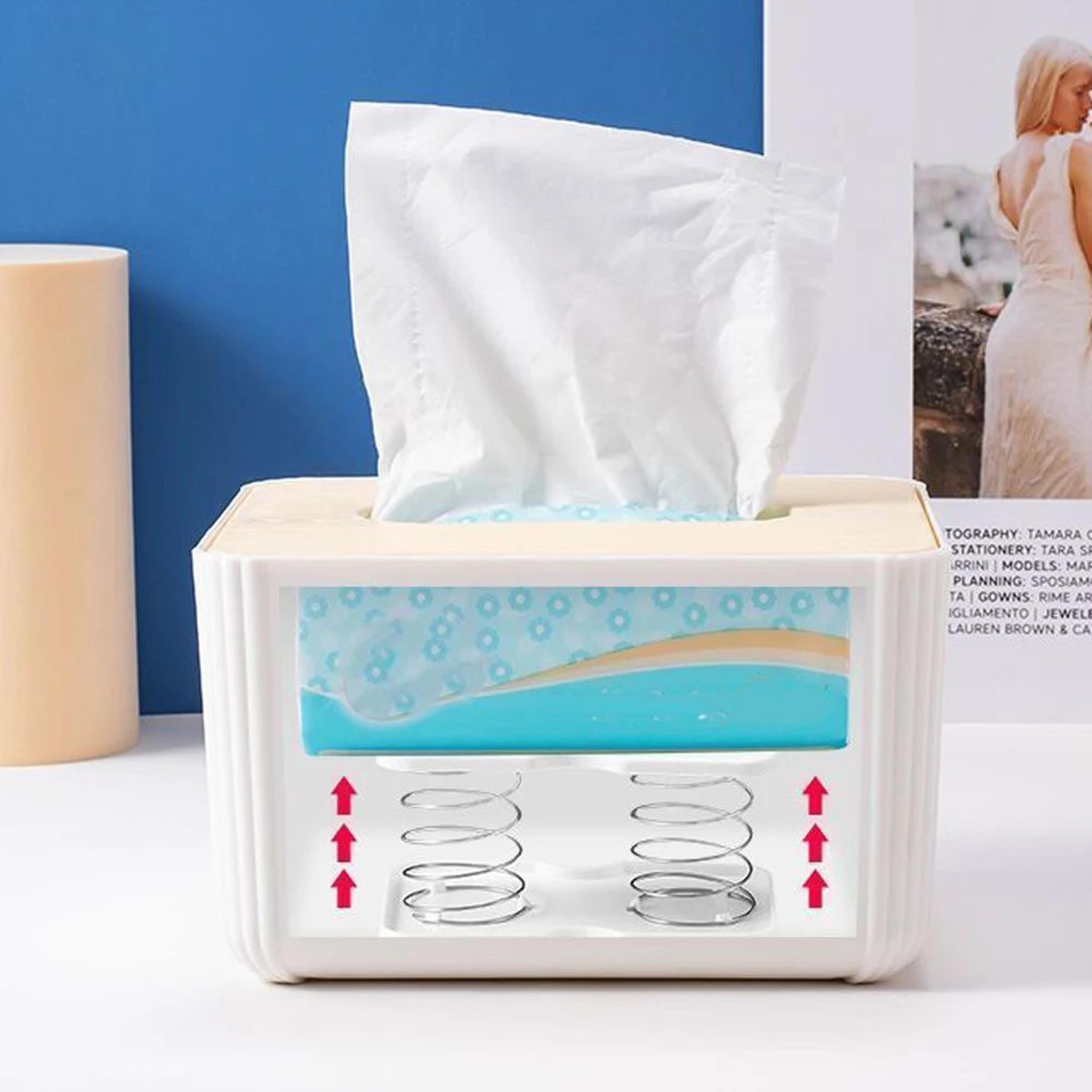 spring-loaded tissue box lift – automatic tissue dispenser holder insert for home, office, kitchen & bathroom