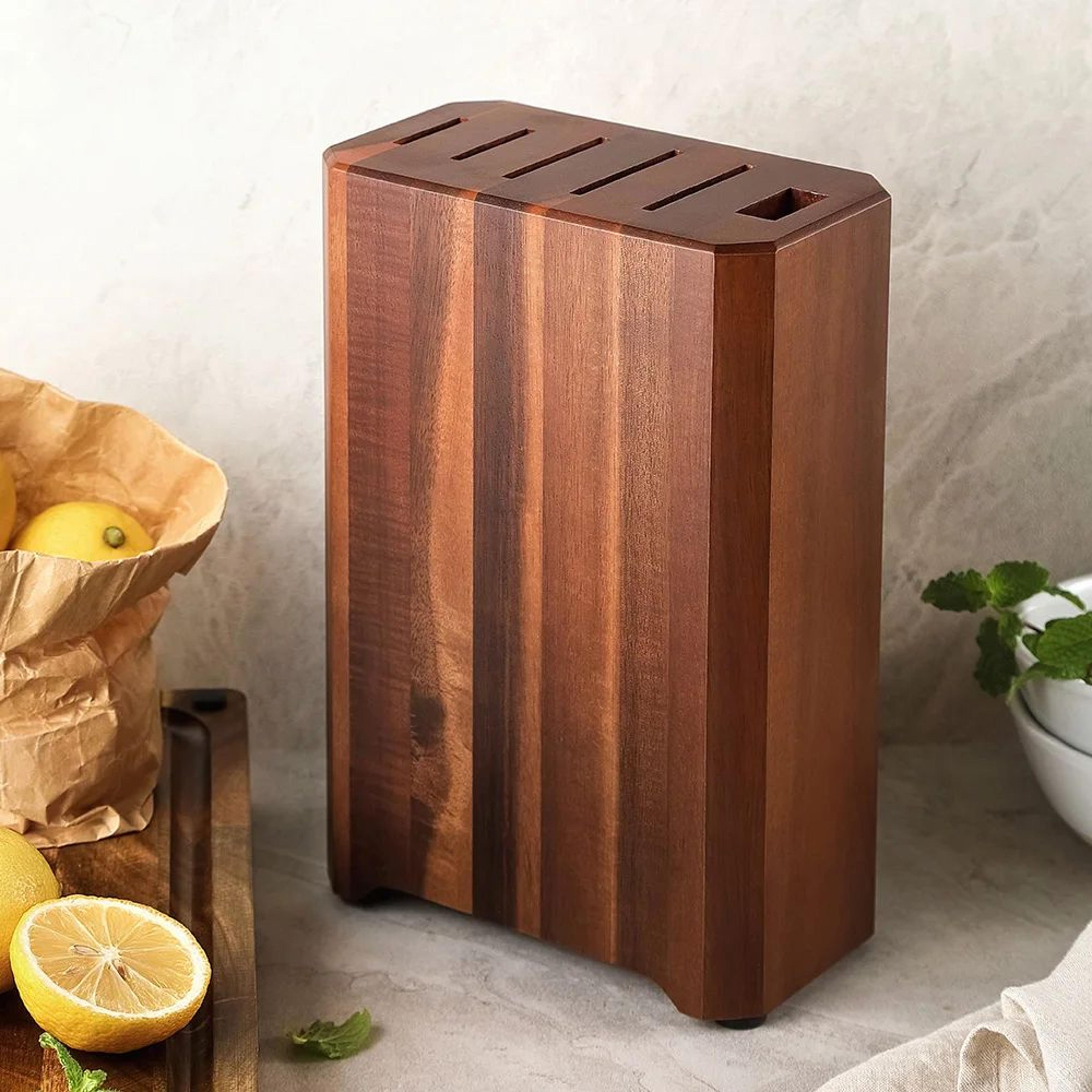 xinzuo acacia wood knife block – 6-slot multi-functional wooden knife holder for kitchen counter storage