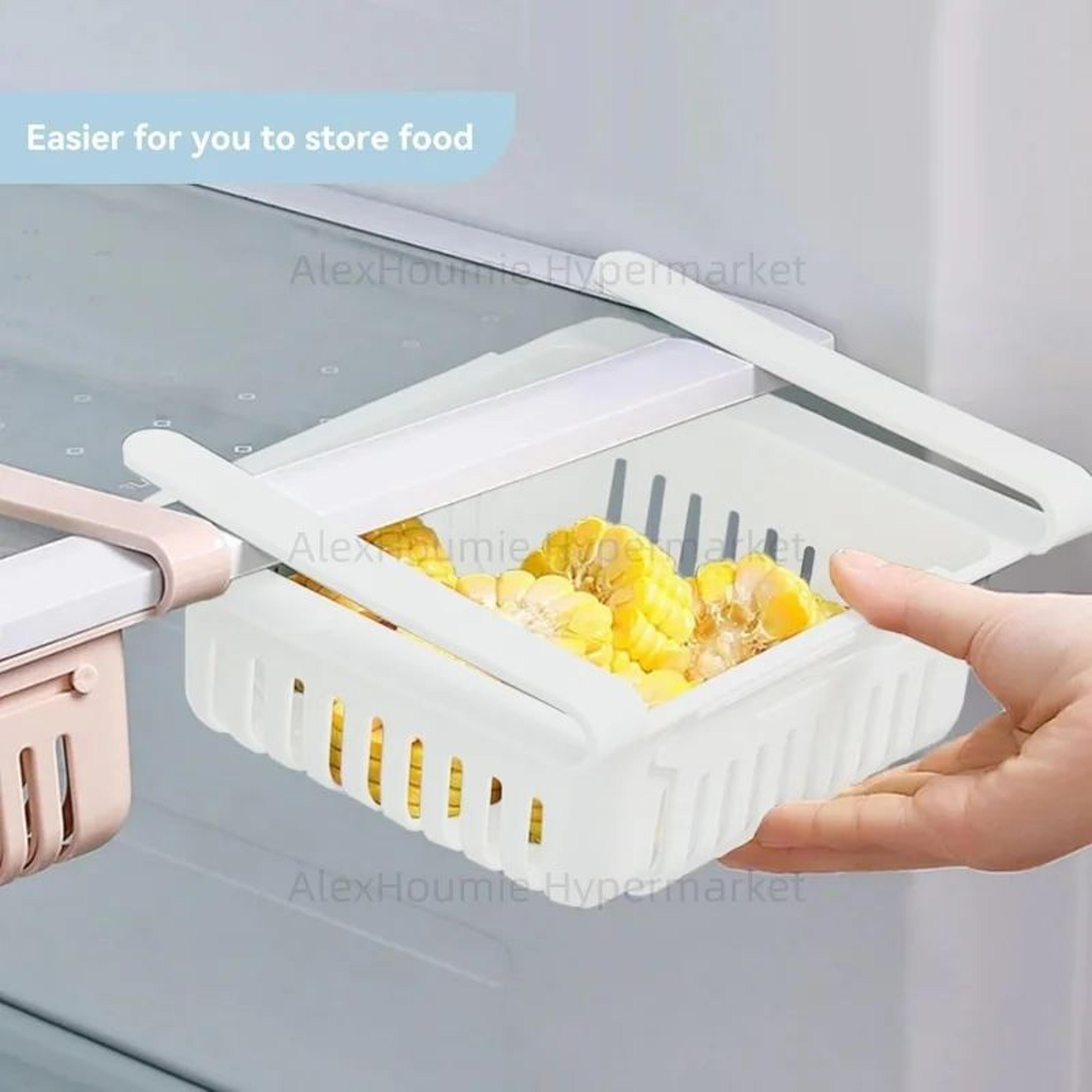2-pack adjustable refrigerator hanging drawer organizer – retractable pull-out plastic fridge storage bins