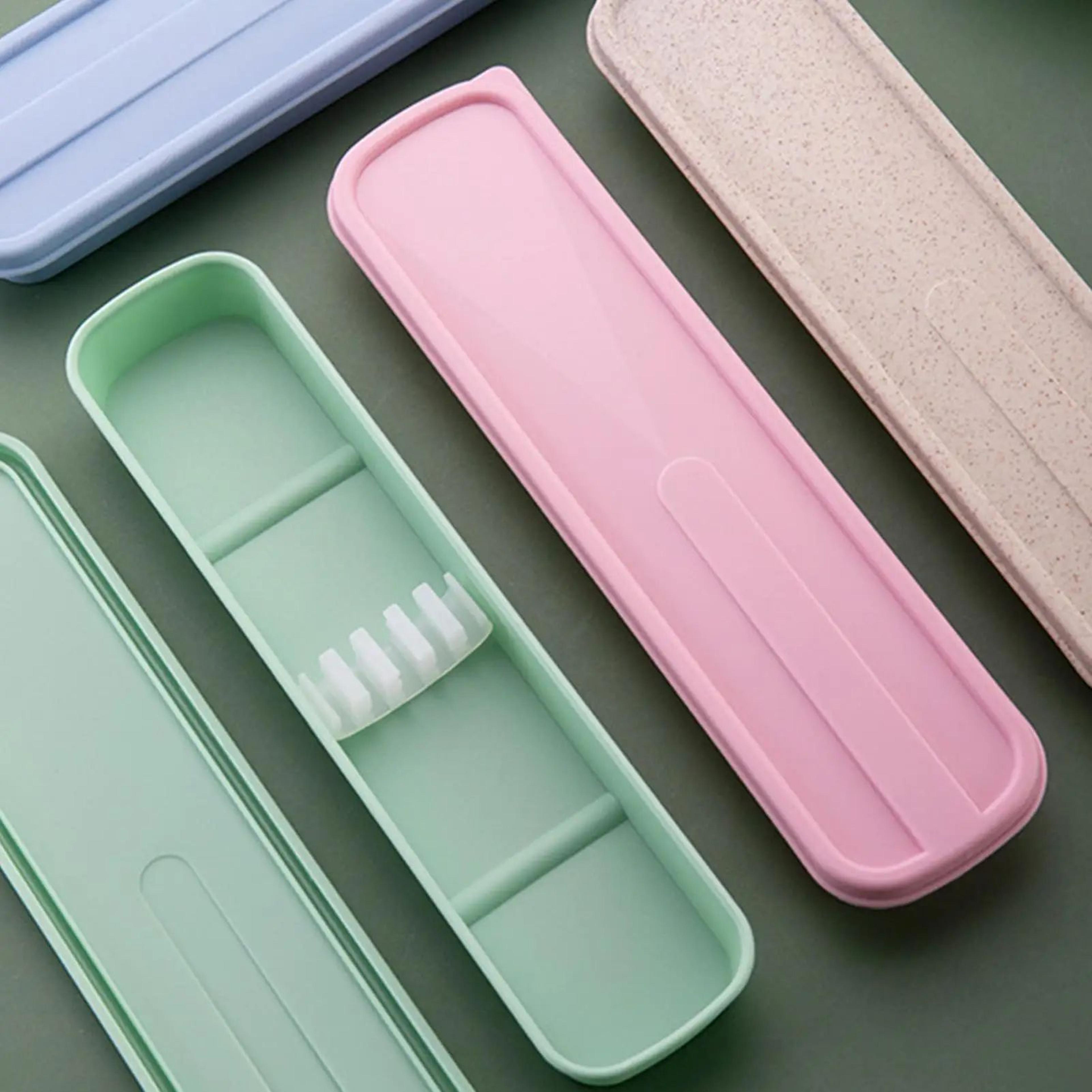 portable wheat straw cutlery storage case – reusable spoon & fork travel utensil box with dustproof lid