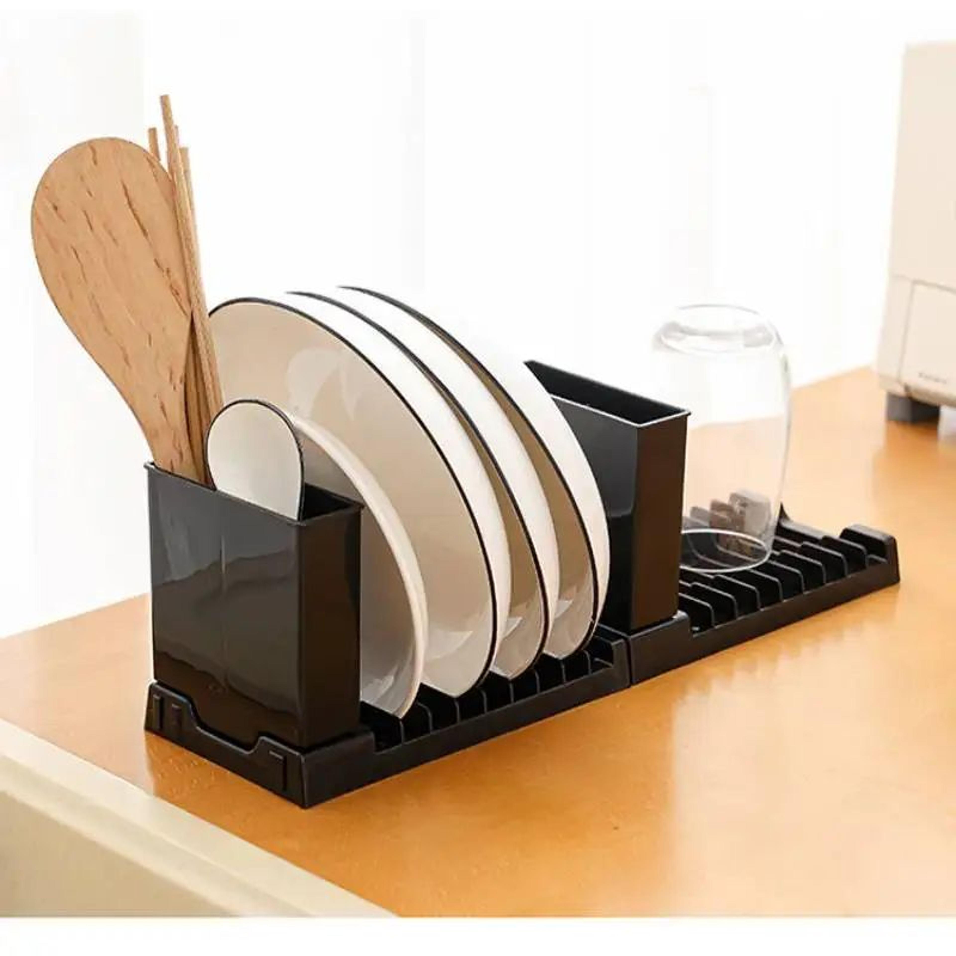 compact dish drying rack – kitchen counter dish drainer with cutlery holder for plates & tableware